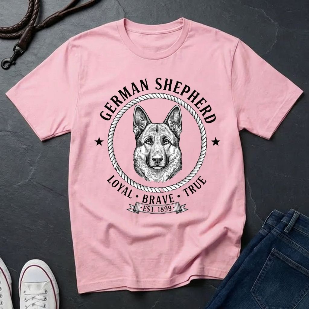 German Shepherd "Loyal Brave True" Retro Badge T-Shirt
