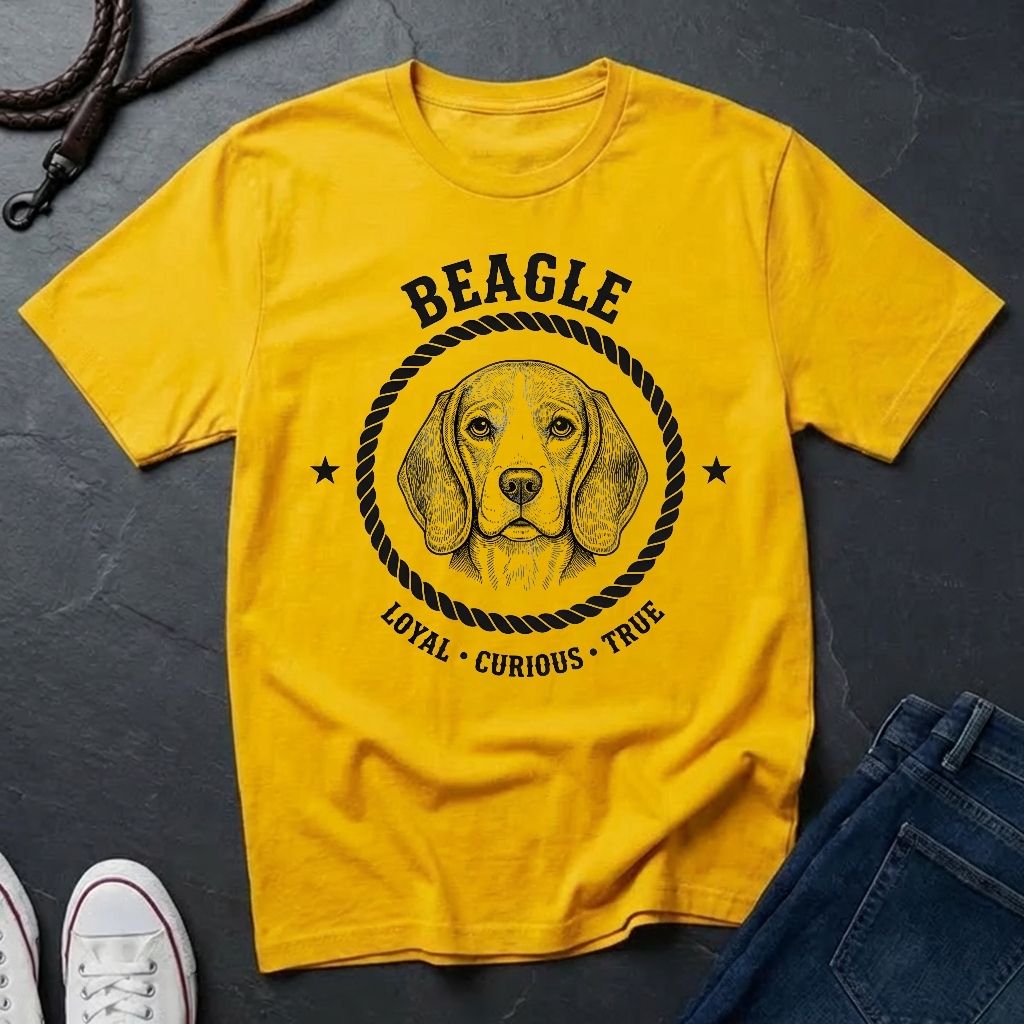 Beagle "Loyal Curious True" Retro Badge T-Shirt