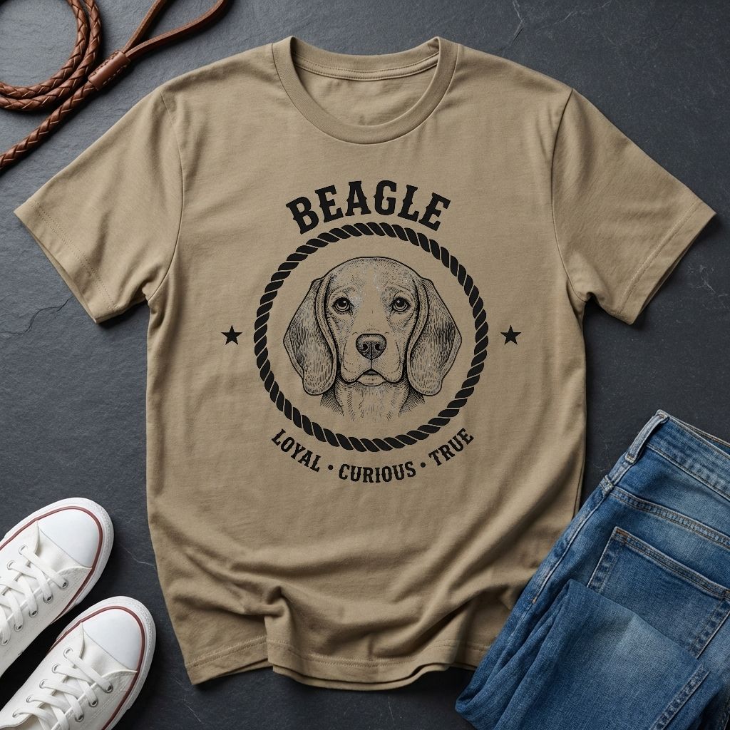 Beagle "Loyal Curious True" Retro Badge T-Shirt