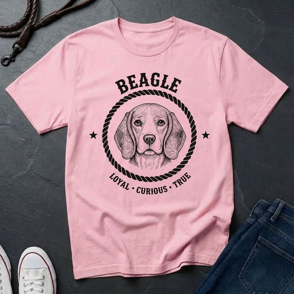 Beagle "Loyal Curious True" Retro Badge T-Shirt