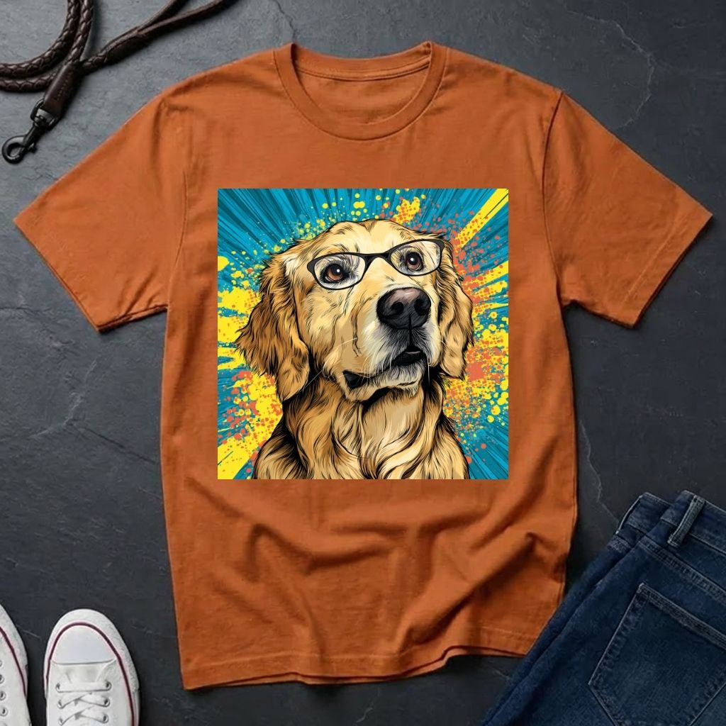 Golden Retriever with Glasses Pop Art Tee - Comfort Colors 1717