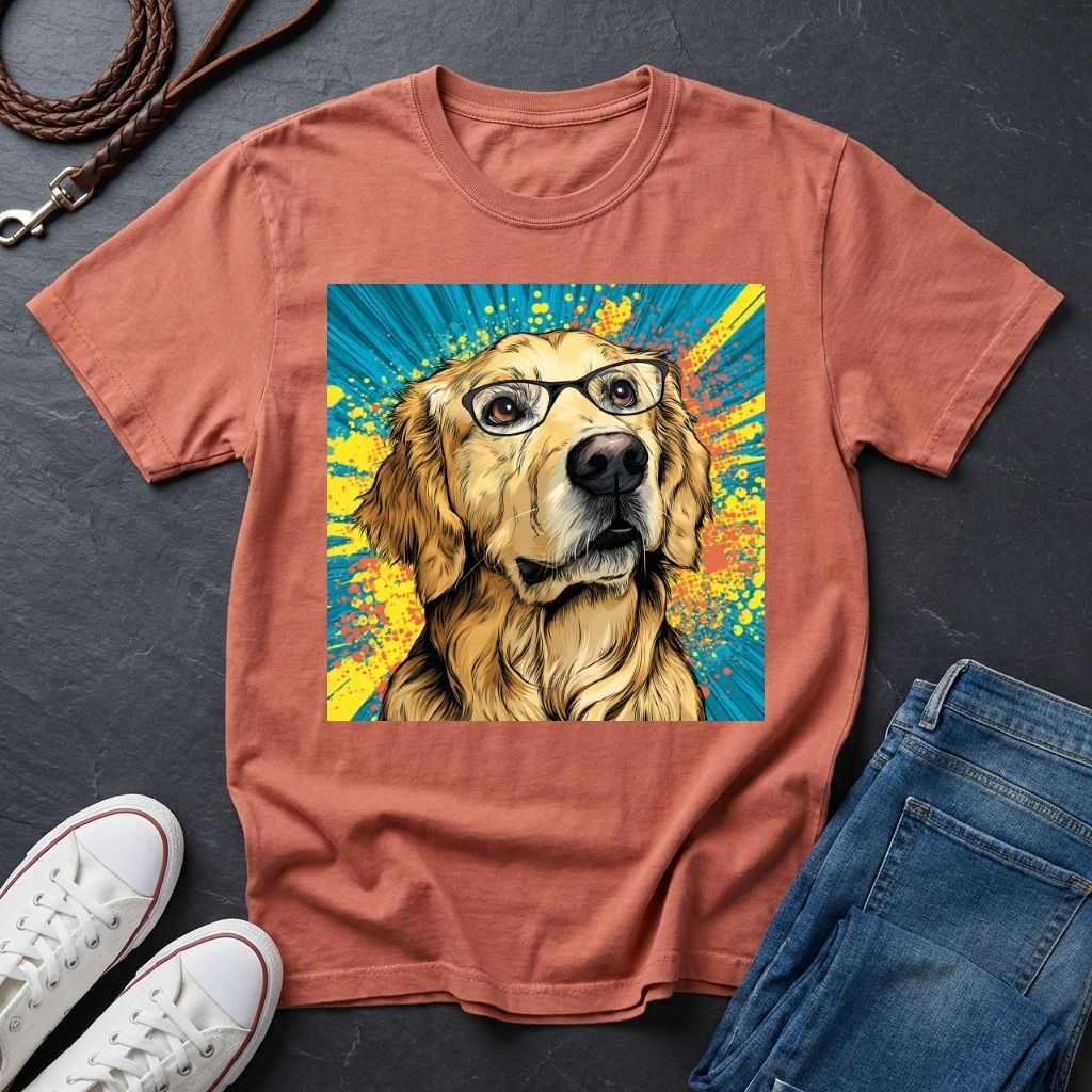 Golden Retriever with Glasses Pop Art Tee - Comfort Colors 1717