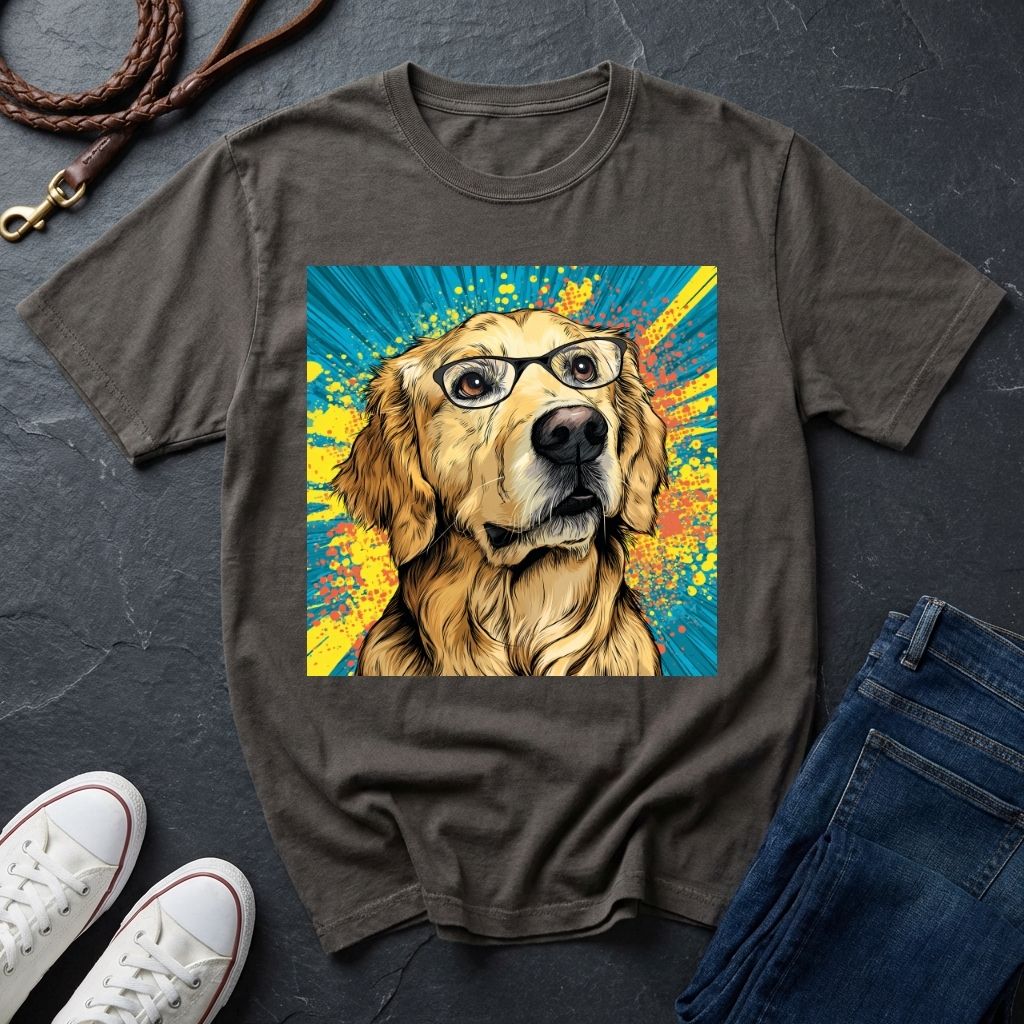 Golden Retriever with Glasses Pop Art Tee - Comfort Colors 1717