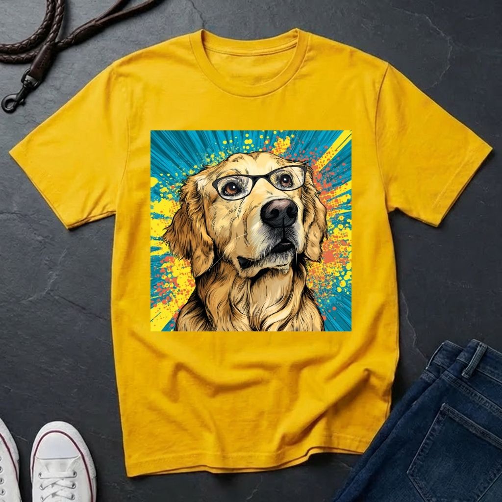 Golden Retriever with Glasses Pop Art Tee - Comfort Colors 1717
