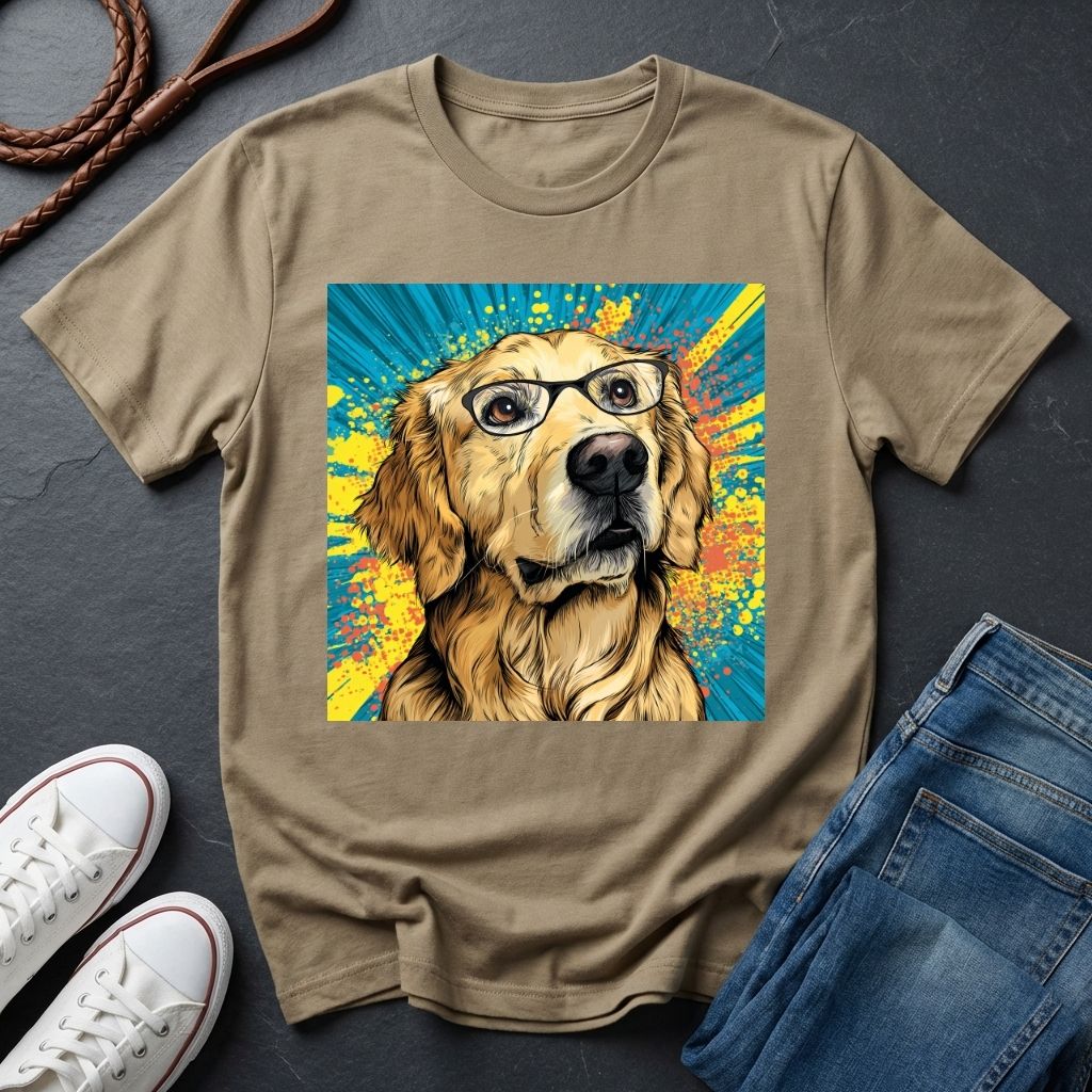 Golden Retriever with Glasses Pop Art Tee - Comfort Colors 1717