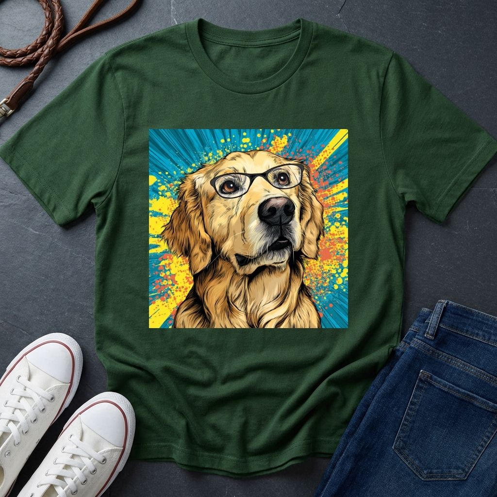Golden Retriever with Glasses Pop Art Tee - Comfort Colors 1717