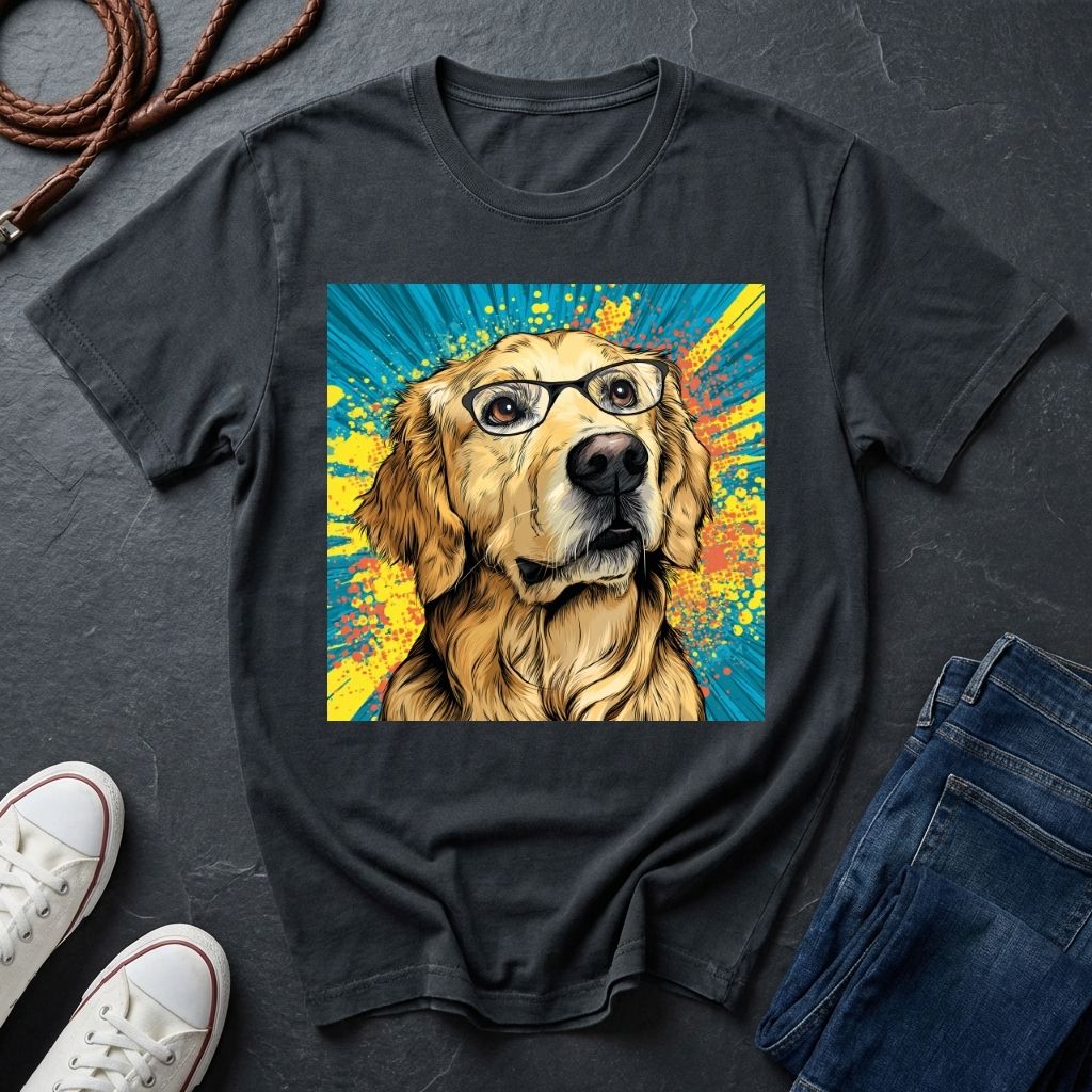 Golden Retriever with Glasses Pop Art Tee - Comfort Colors 1717