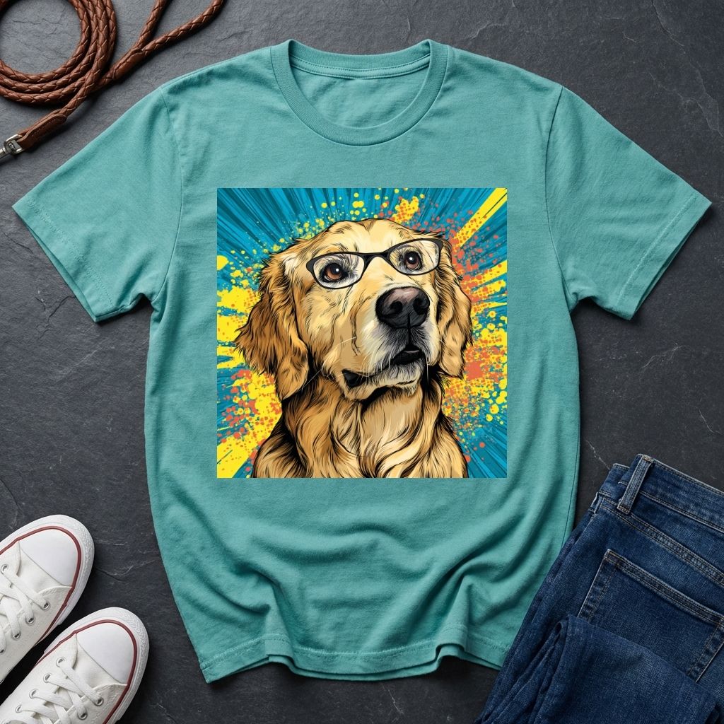 Golden Retriever with Glasses Pop Art Tee - Comfort Colors 1717