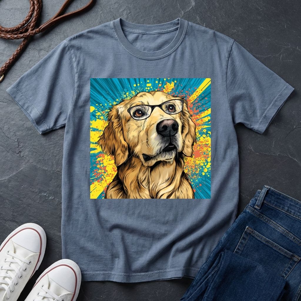 Golden Retriever with Glasses Pop Art Tee - Comfort Colors 1717