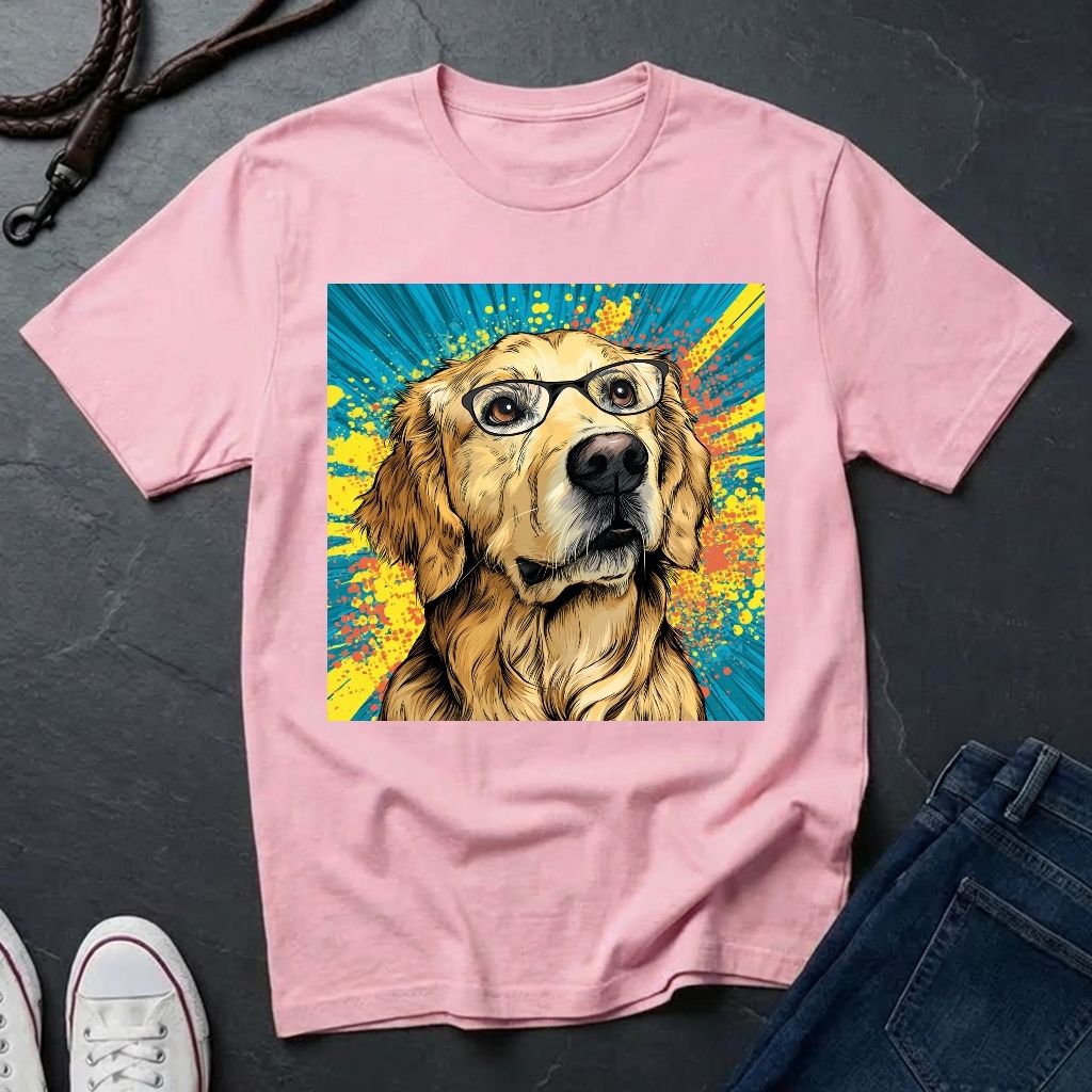 Golden Retriever with Glasses Pop Art Tee - Comfort Colors 1717