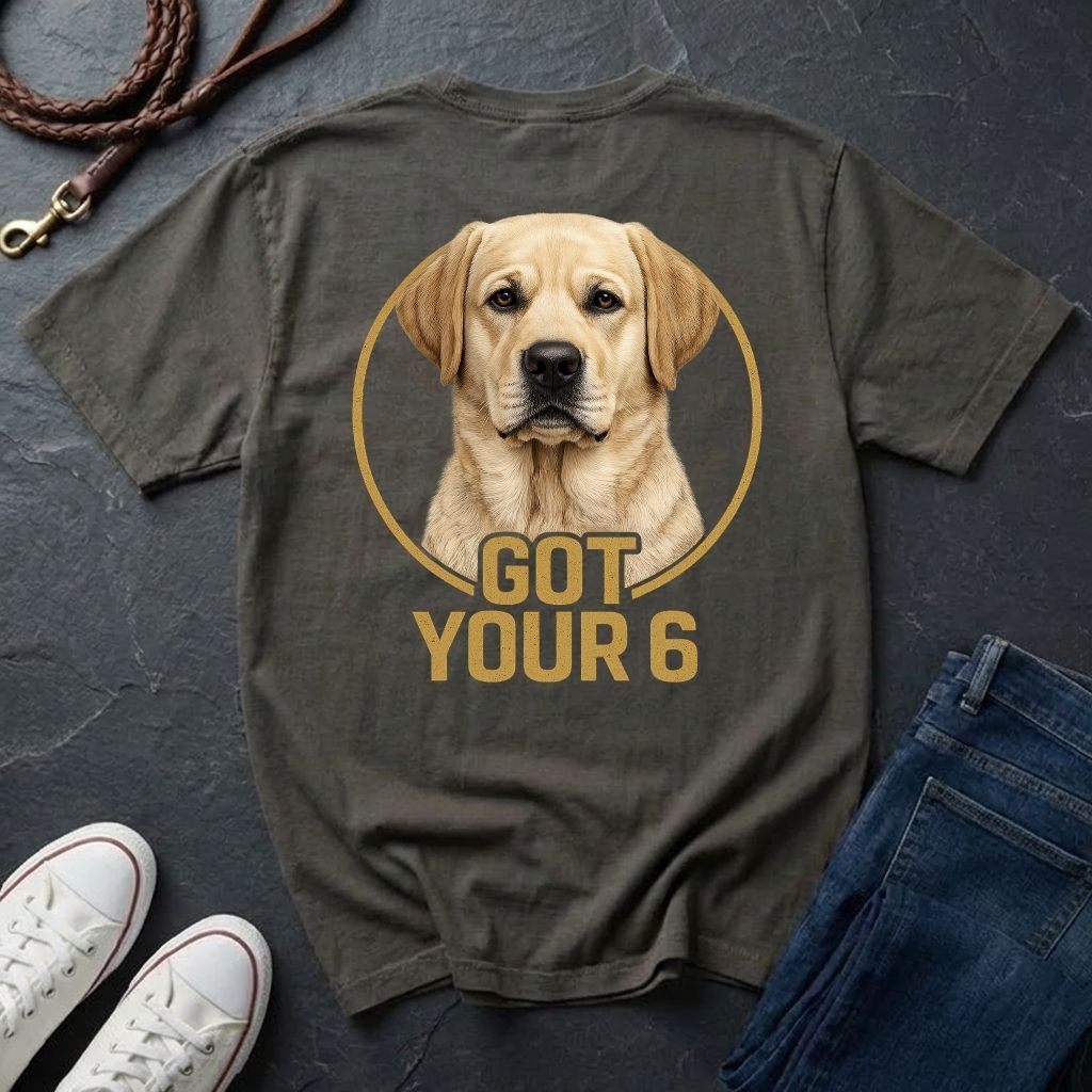 Golden Retriever "Got Your 6" Graphic T-Shirt — Dog Lover Tactical Tee