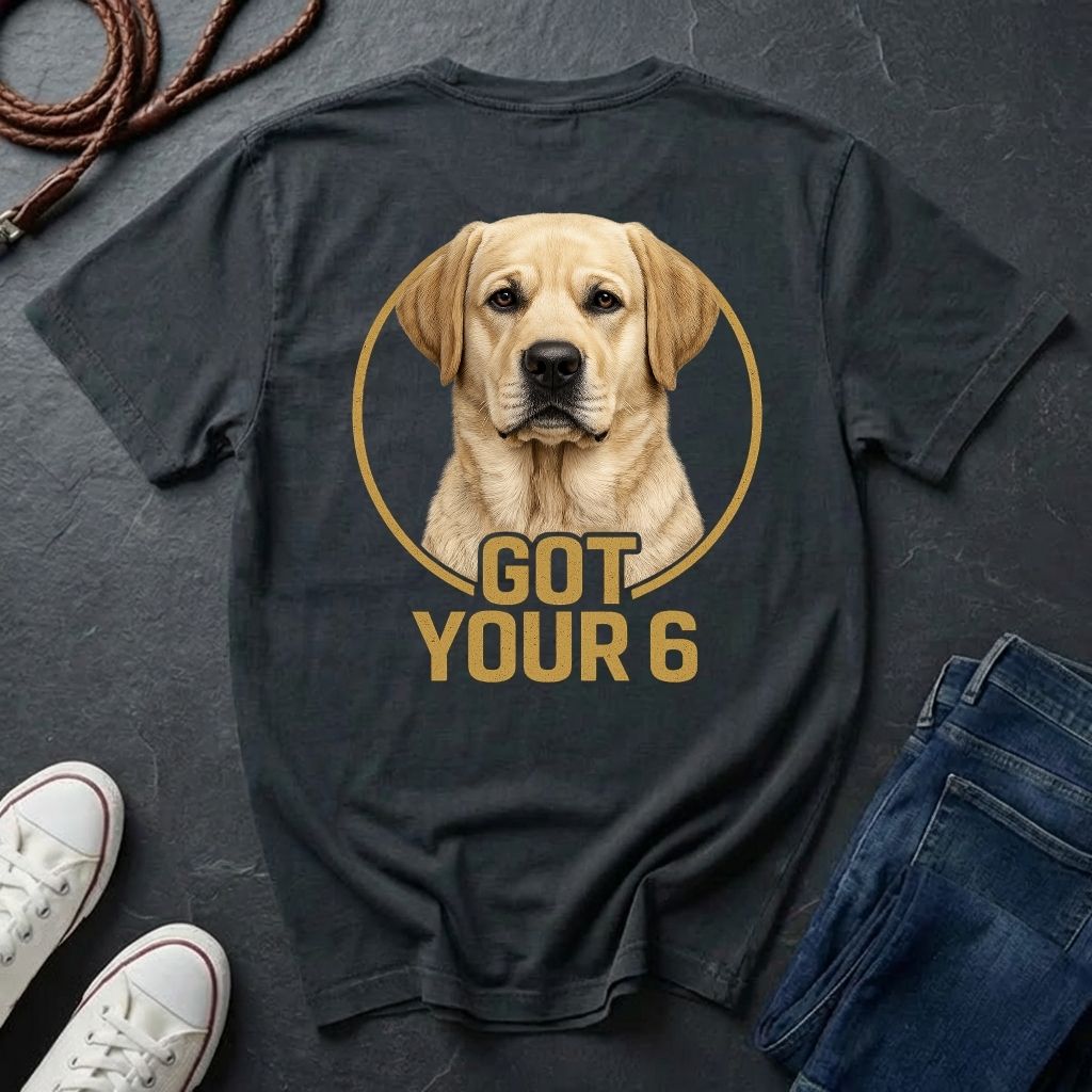 Golden Retriever "Got Your 6" Graphic T-Shirt — Dog Lover Tactical Tee