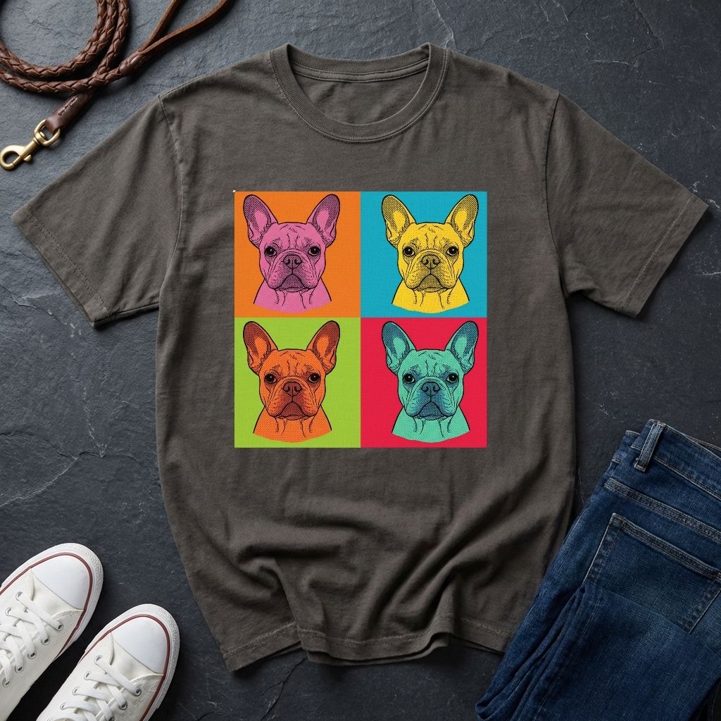 French Bulldog Pop Art Shirt, Warhol Style Frenchie Tee, Colorful 4 Panel Dog Graphic, Comfort Colors 1717