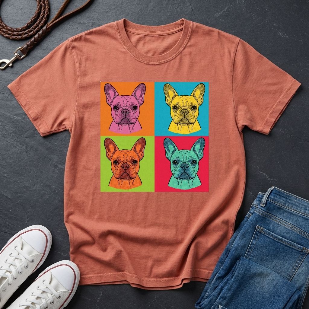 French Bulldog Pop Art Shirt, Warhol Style Frenchie Tee, Colorful 4 Panel Dog Graphic, Comfort Colors 1717