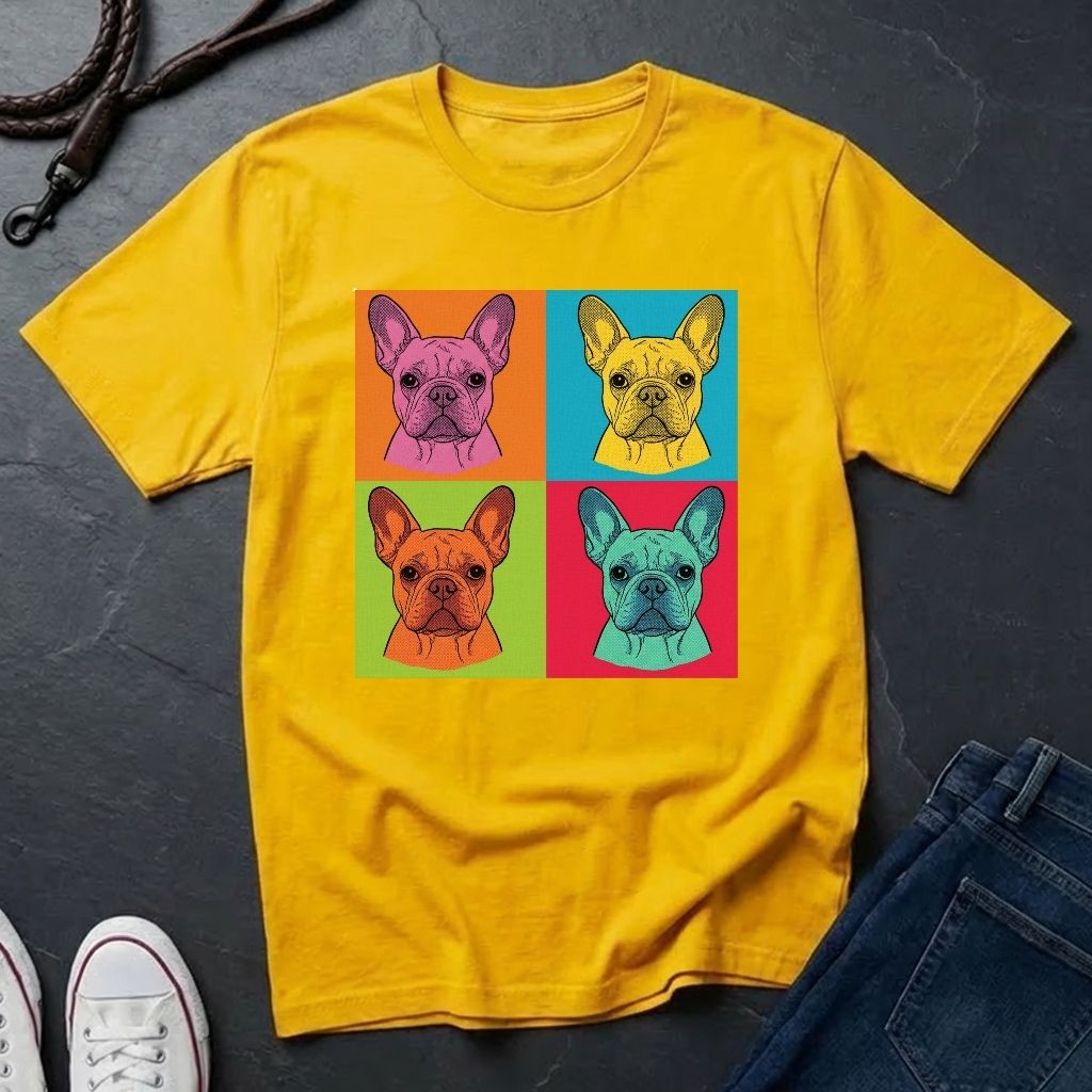 French Bulldog Pop Art Shirt, Warhol Style Frenchie Tee, Colorful 4 Panel Dog Graphic, Comfort Colors 1717