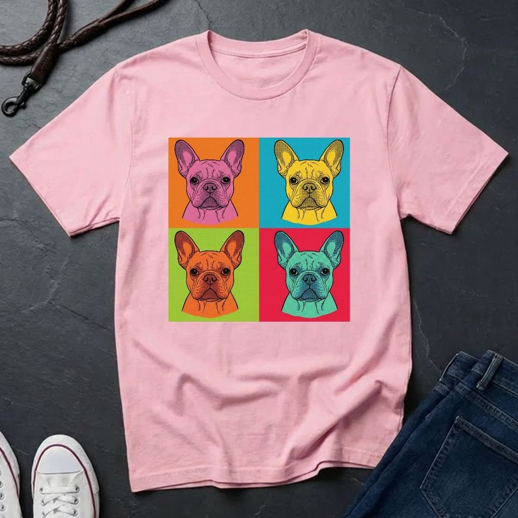 French Bulldog Pop Art Shirt, Warhol Style Frenchie Tee, Colorful 4 Panel Dog Graphic, Comfort Colors 1717
