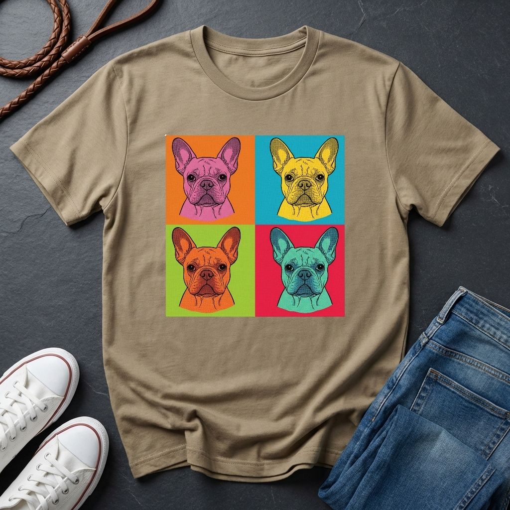 French Bulldog Pop Art Shirt, Warhol Style Frenchie Tee, Colorful 4 Panel Dog Graphic, Comfort Colors 1717