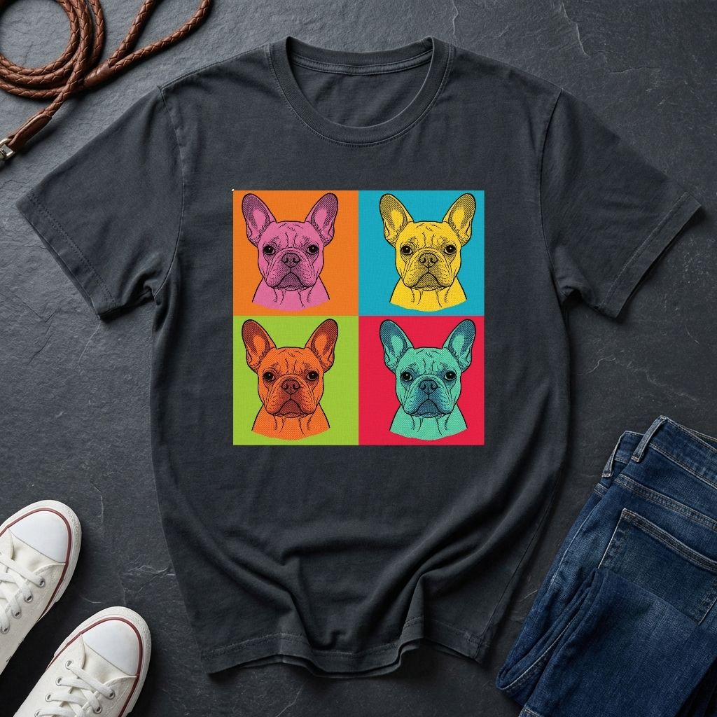 French Bulldog Pop Art Shirt, Warhol Style Frenchie Tee, Colorful 4 Panel Dog Graphic, Comfort Colors 1717