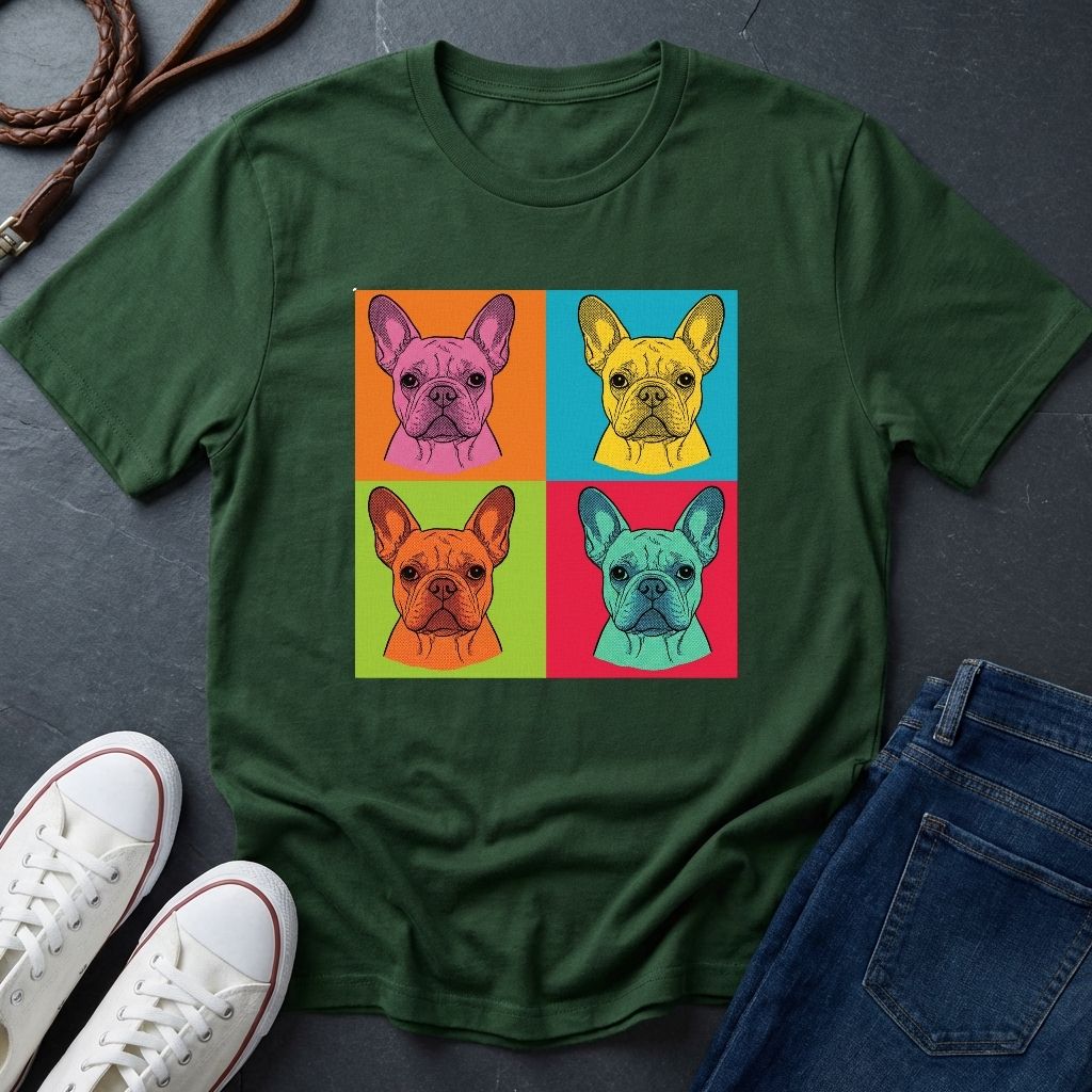 French Bulldog Pop Art Shirt, Warhol Style Frenchie Tee, Colorful 4 Panel Dog Graphic, Comfort Colors 1717