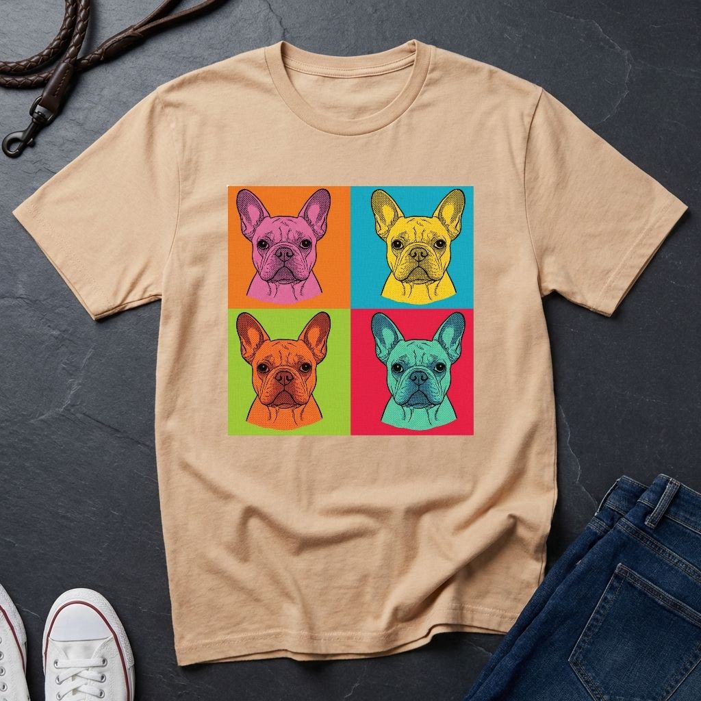 French Bulldog Pop Art Shirt, Warhol Style Frenchie Tee, Colorful 4 Panel Dog Graphic, Comfort Colors 1717