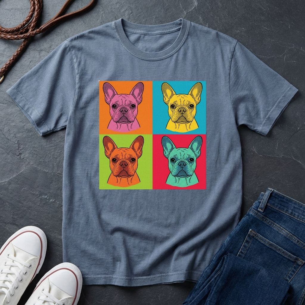 French Bulldog Pop Art Shirt, Warhol Style Frenchie Tee, Colorful 4 Panel Dog Graphic, Comfort Colors 1717