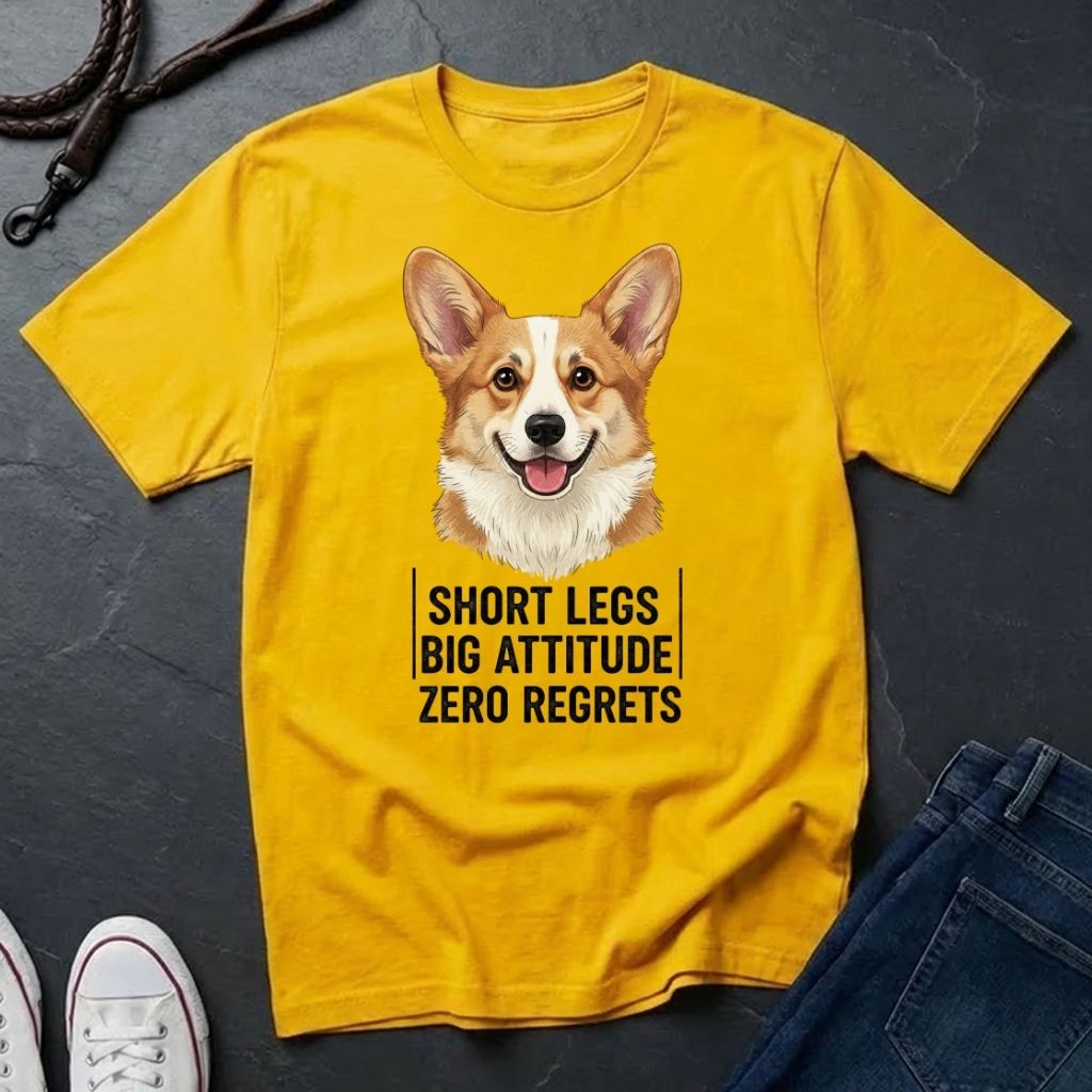 Corgi T-Shirt | Short Legs Big Attitude Zero Regrets | Dog Lover Gift