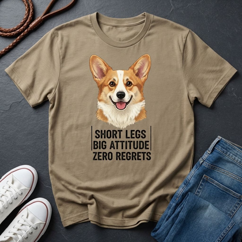 Corgi T-Shirt | Short Legs Big Attitude Zero Regrets | Dog Lover Gift
