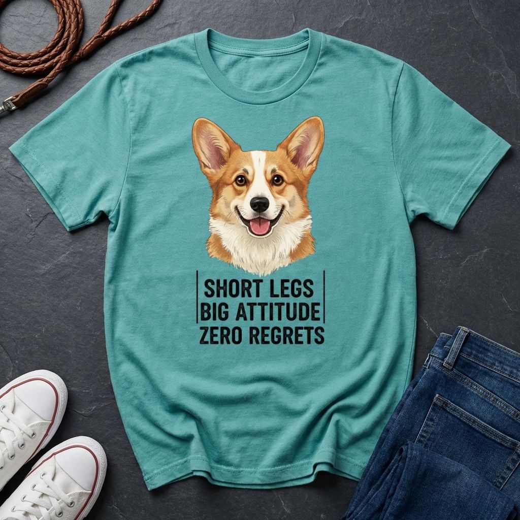 Corgi T-Shirt | Short Legs Big Attitude Zero Regrets | Dog Lover Gift