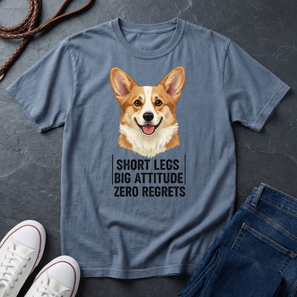 Corgi T-Shirt | Short Legs Big Attitude Zero Regrets | Dog Lover Gift