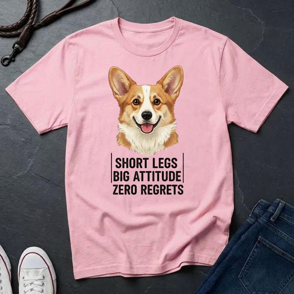Corgi T-Shirt | Short Legs Big Attitude Zero Regrets | Dog Lover Gift