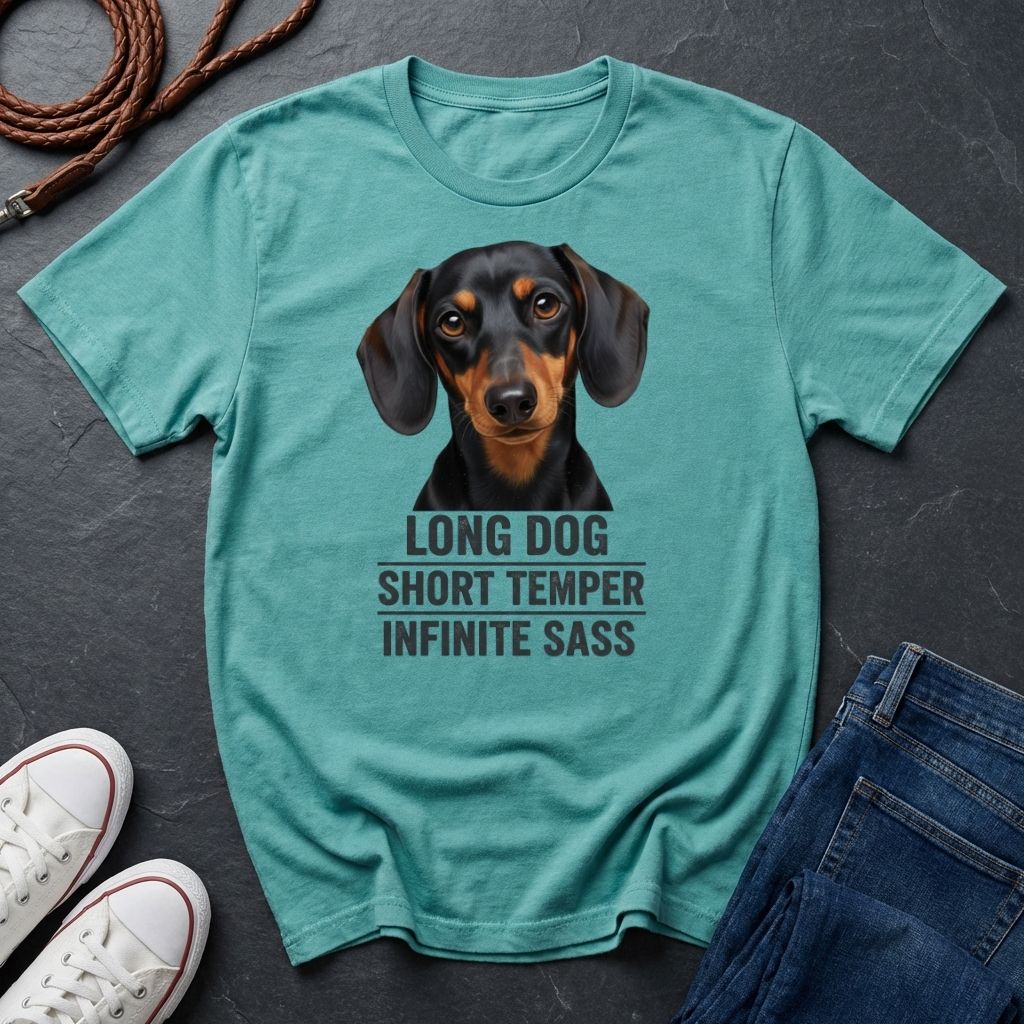 Dachshund T-Shirt | Long Dog Short Temper Infinite Sass | Dog Lover Gift