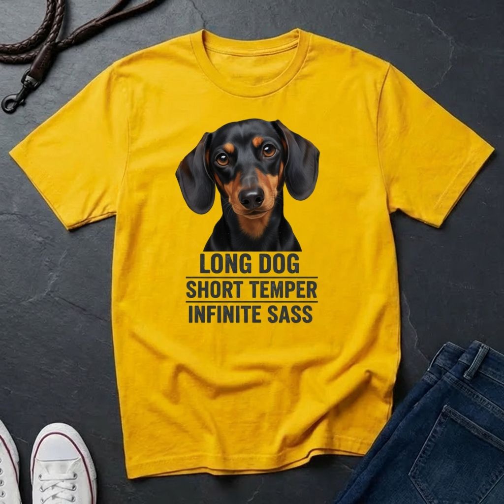 Dachshund T-Shirt | Long Dog Short Temper Infinite Sass | Dog Lover Gift