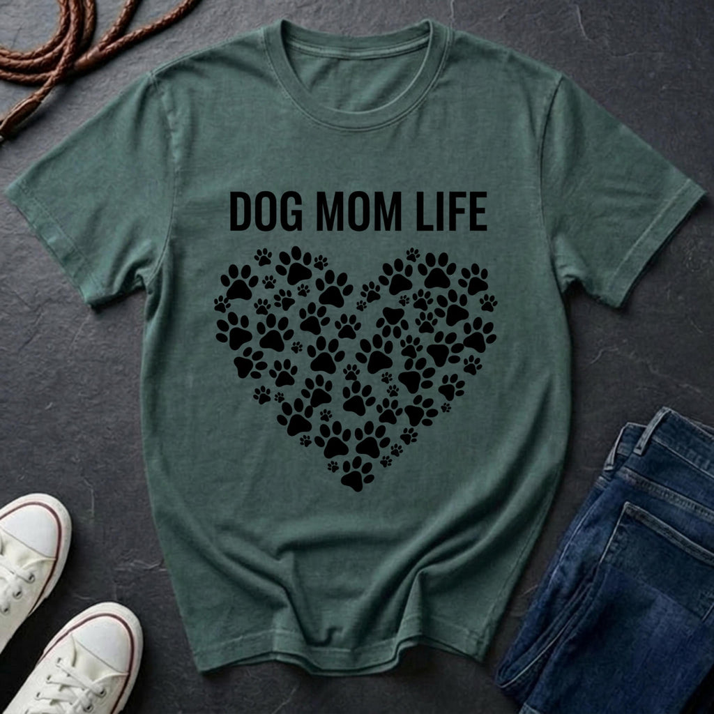 Dog Mom Life Shirt - Paw Print Heart Design - Comfort Colors Dog Lover Gift Tee