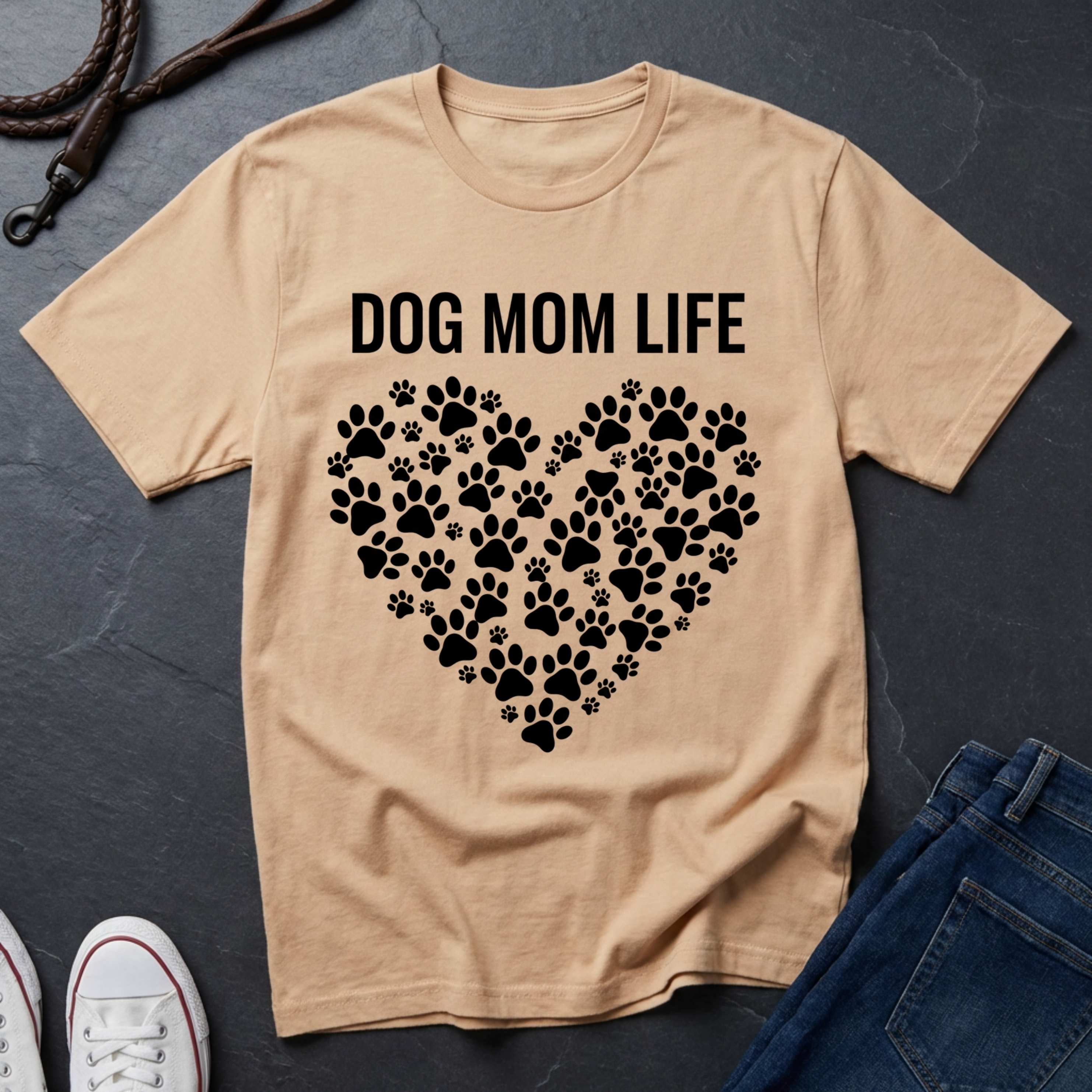 Dog Mom Life Shirt - Paw Print Heart Design - Comfort Colors Dog Lover Gift Tee
