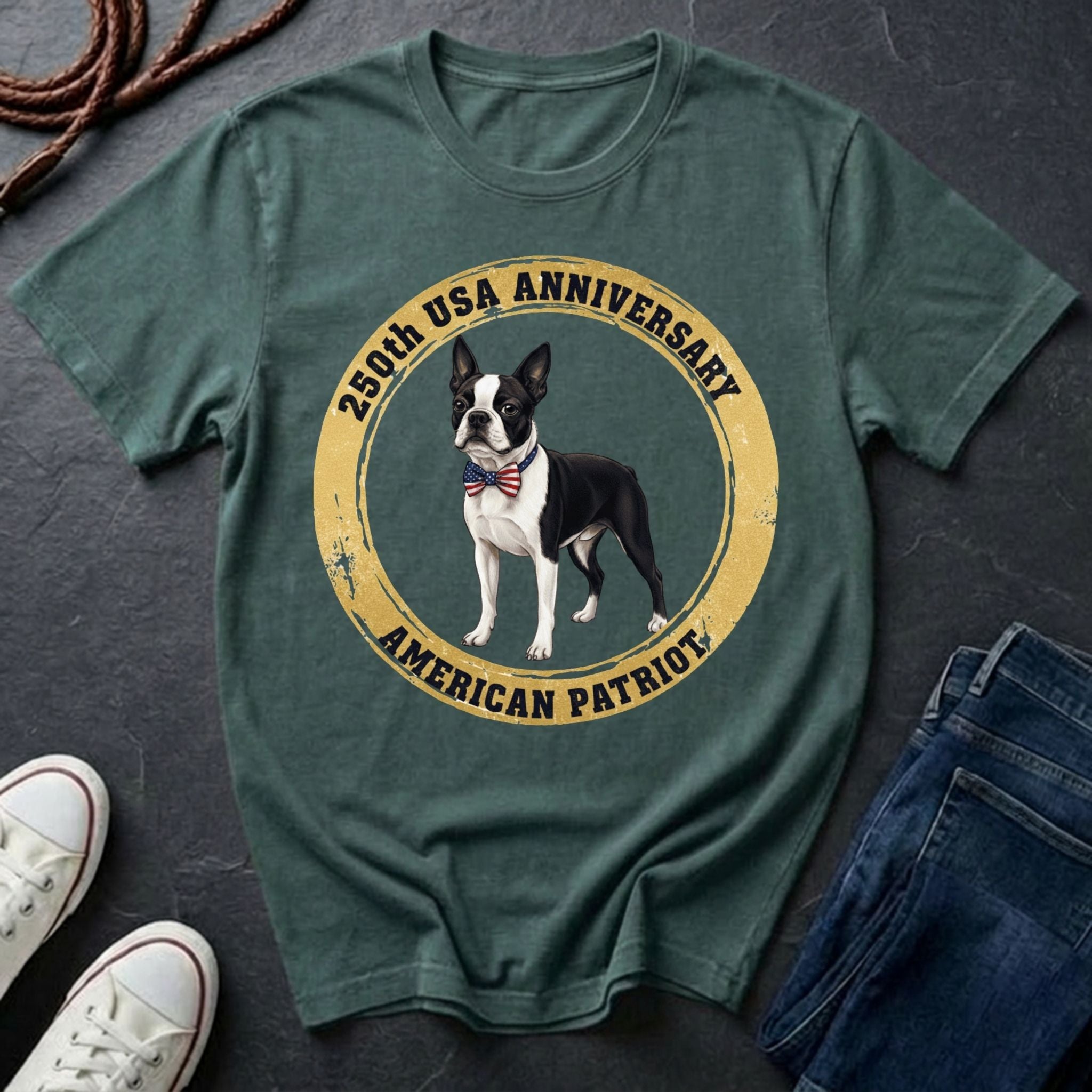 Boston Terrier American Patriot Shirt - 250th USA Anniversary Tee for Dog Lovers