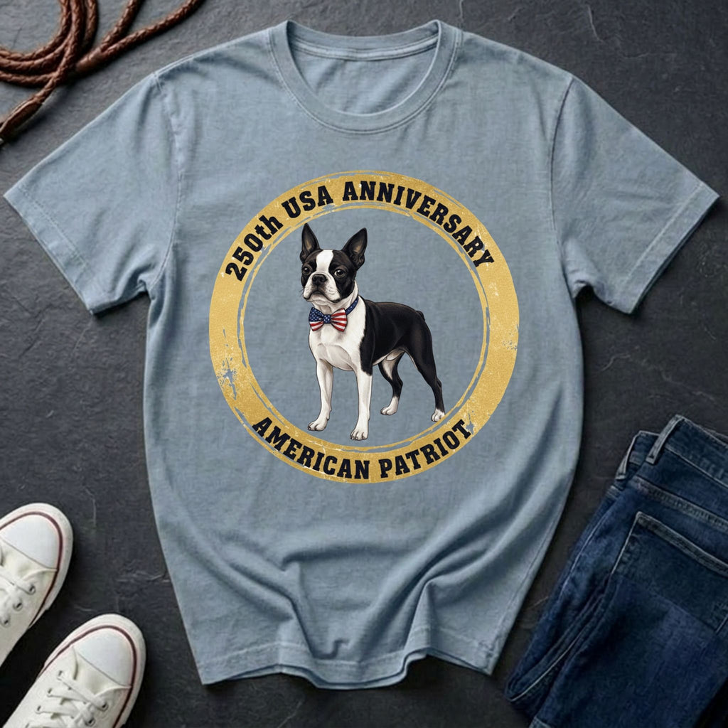 Boston Terrier American Patriot Shirt - 250th USA Anniversary Tee for Dog Lovers