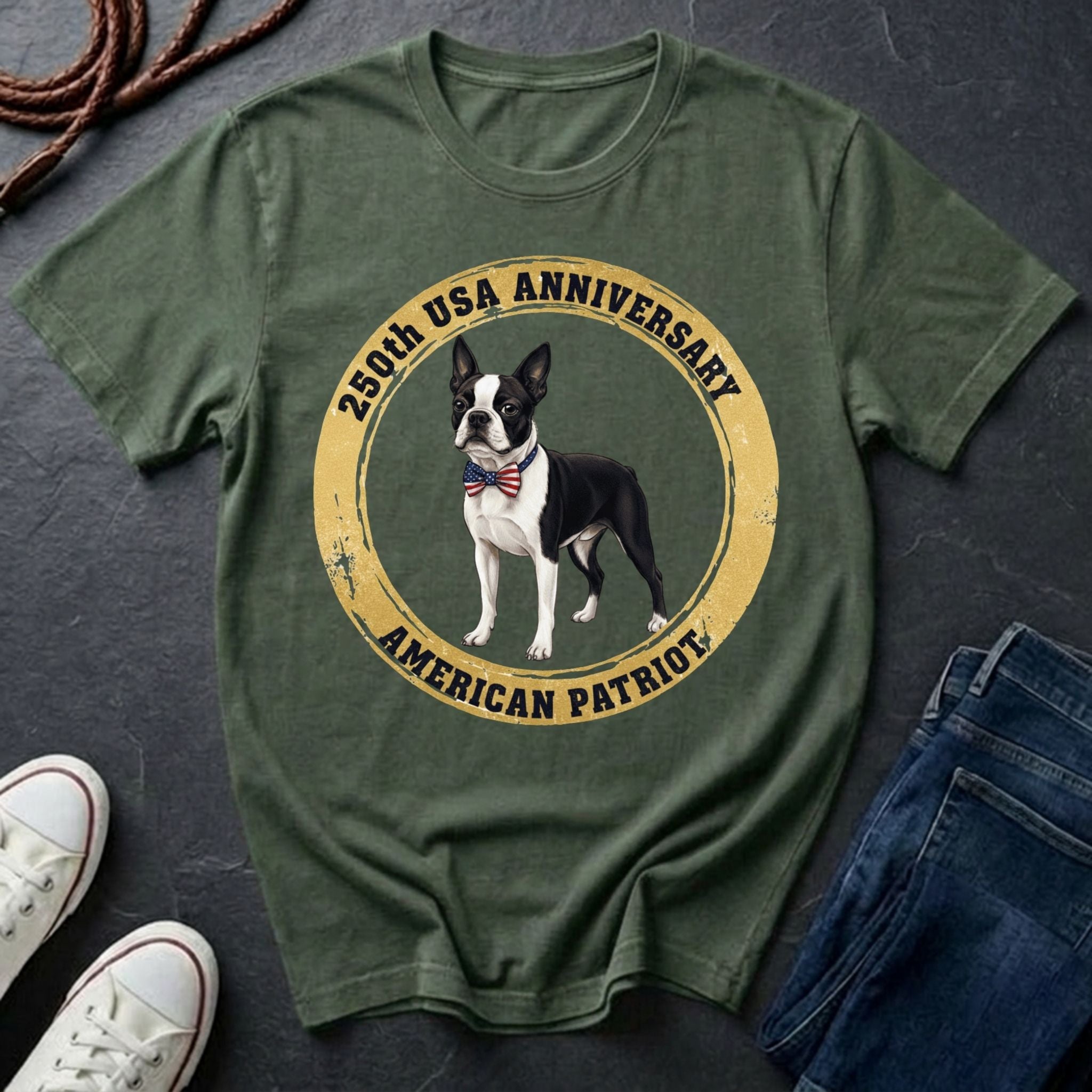 Boston Terrier American Patriot Shirt - 250th USA Anniversary Tee for Dog Lovers