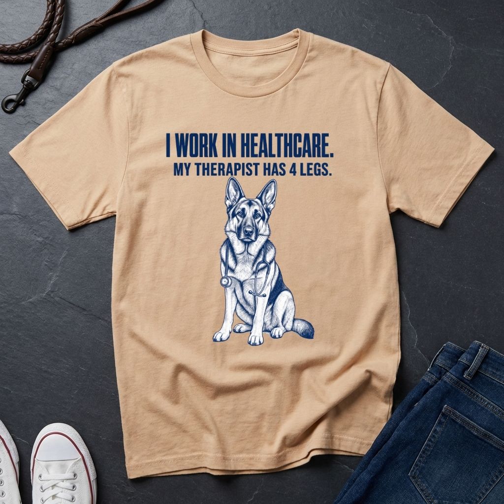 I Work in Healthcare My Therapist Has 4 Legs T-Shirt | Funny Nurse Dog Mom Shirt | Gift for Dog Lover Nurse