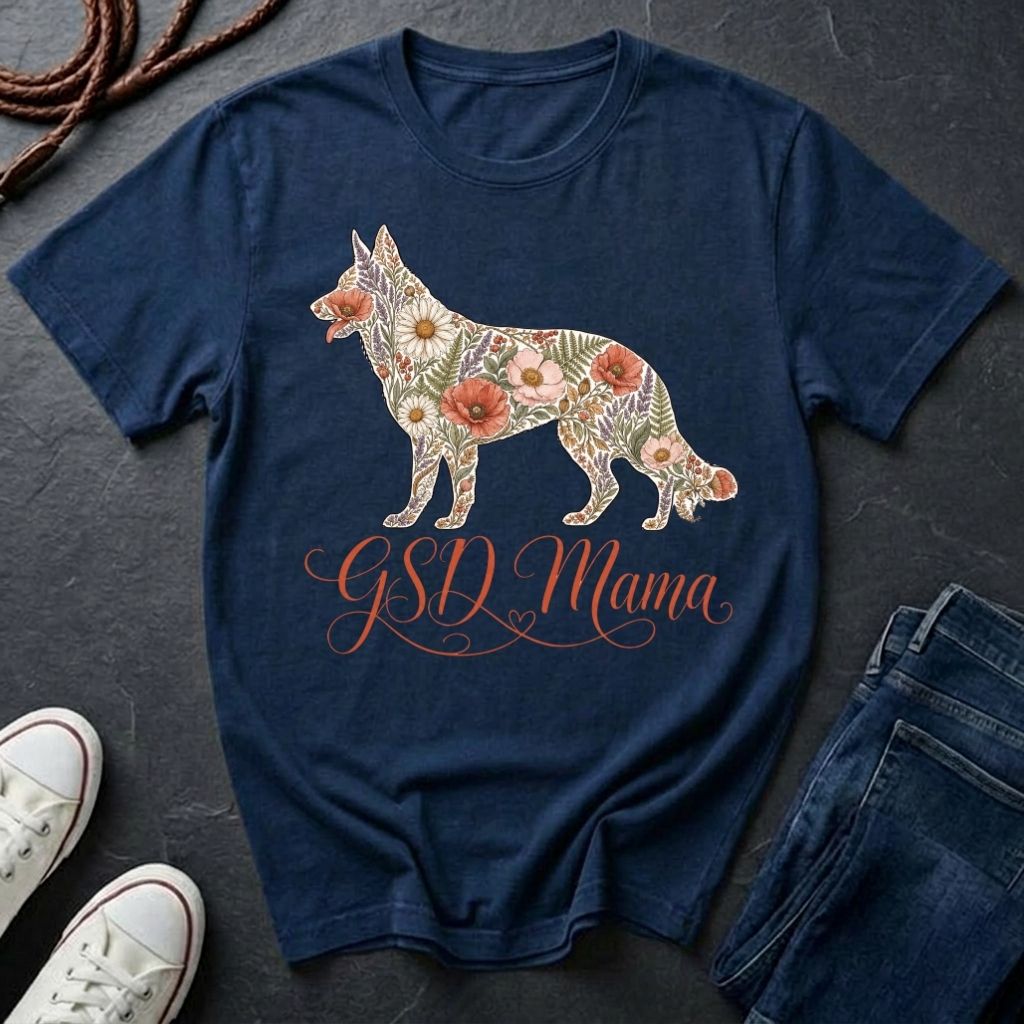 GSD Mama Floral T-Shirt | German Shepherd Mom Shirt | Boho Wildflower GSD Tee | Gift for German Shepherd Owner