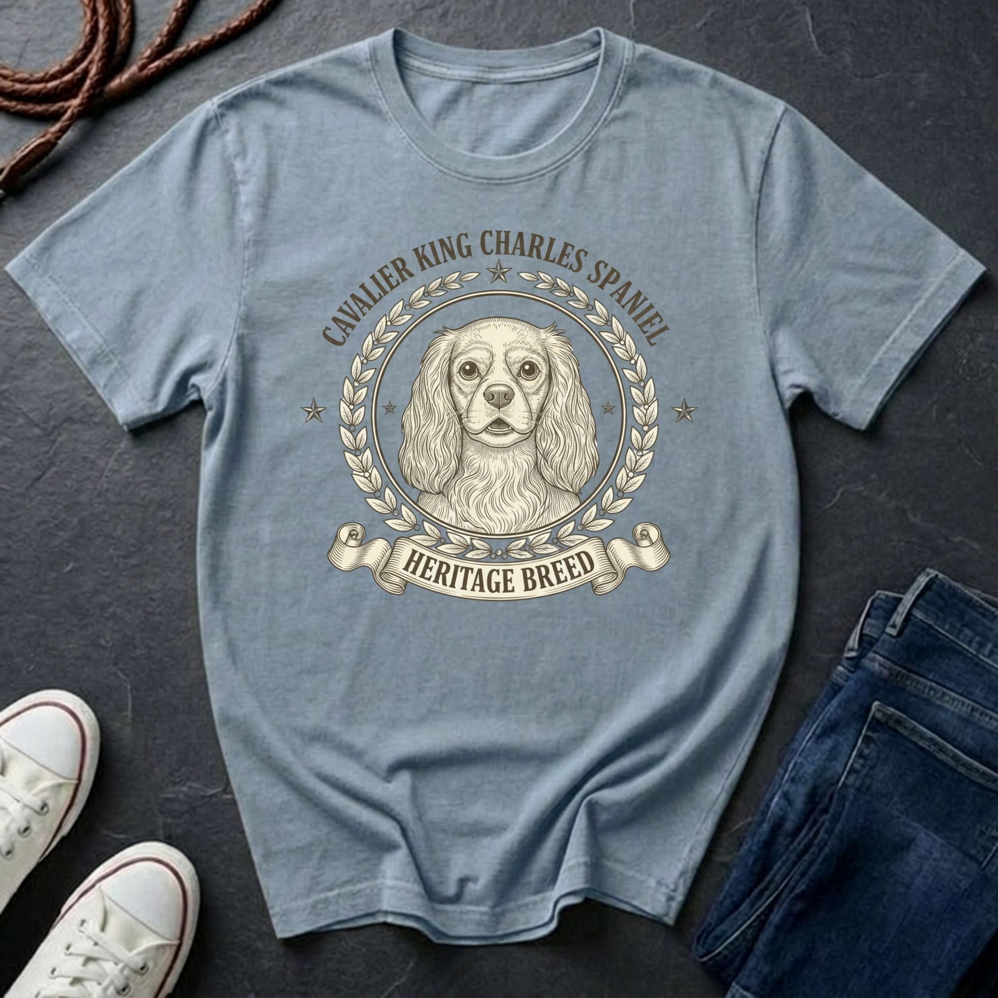 Cavalier King Charles Spaniel Heritage Breed T-Shirt | Vintage Badge Dog Lover Gift Shirt