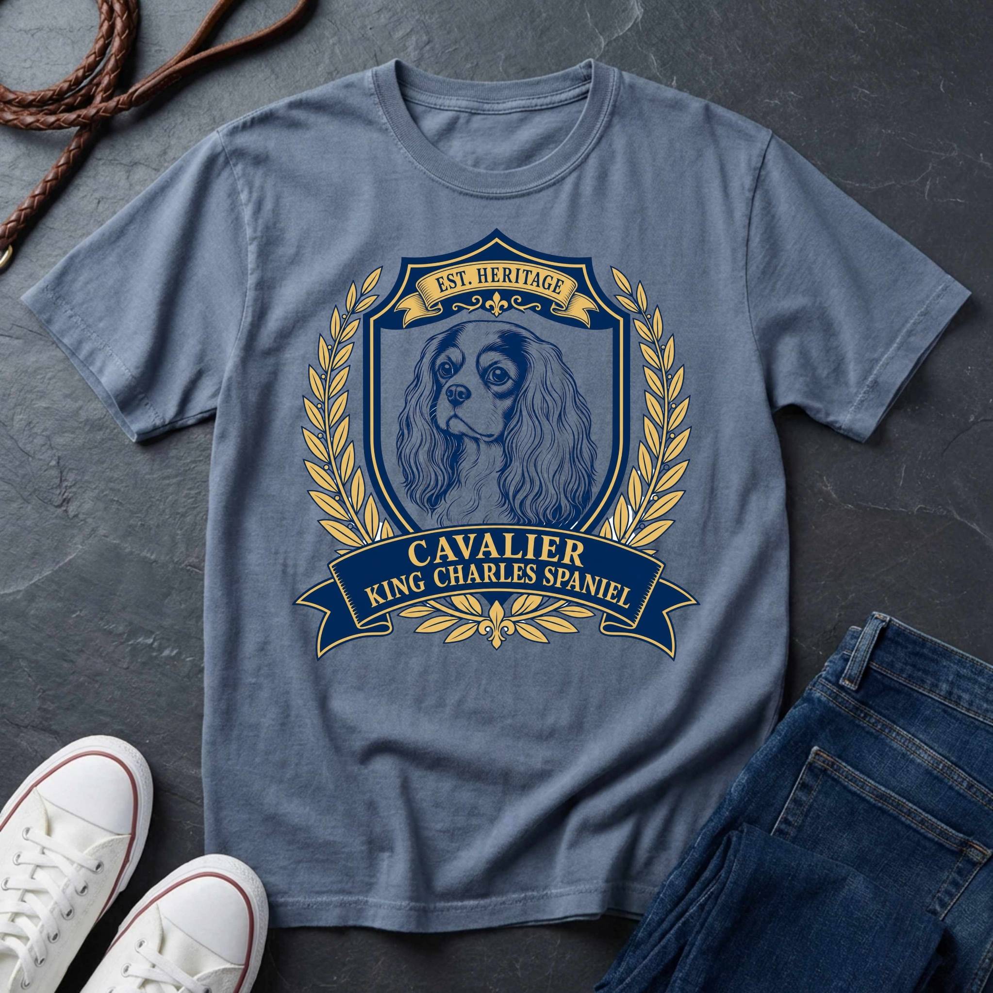Cavalier King Charles Spaniel Heritage Badge T-Shirt | Vintage Crest Dog Breed Tee | Comfort Colors 1717