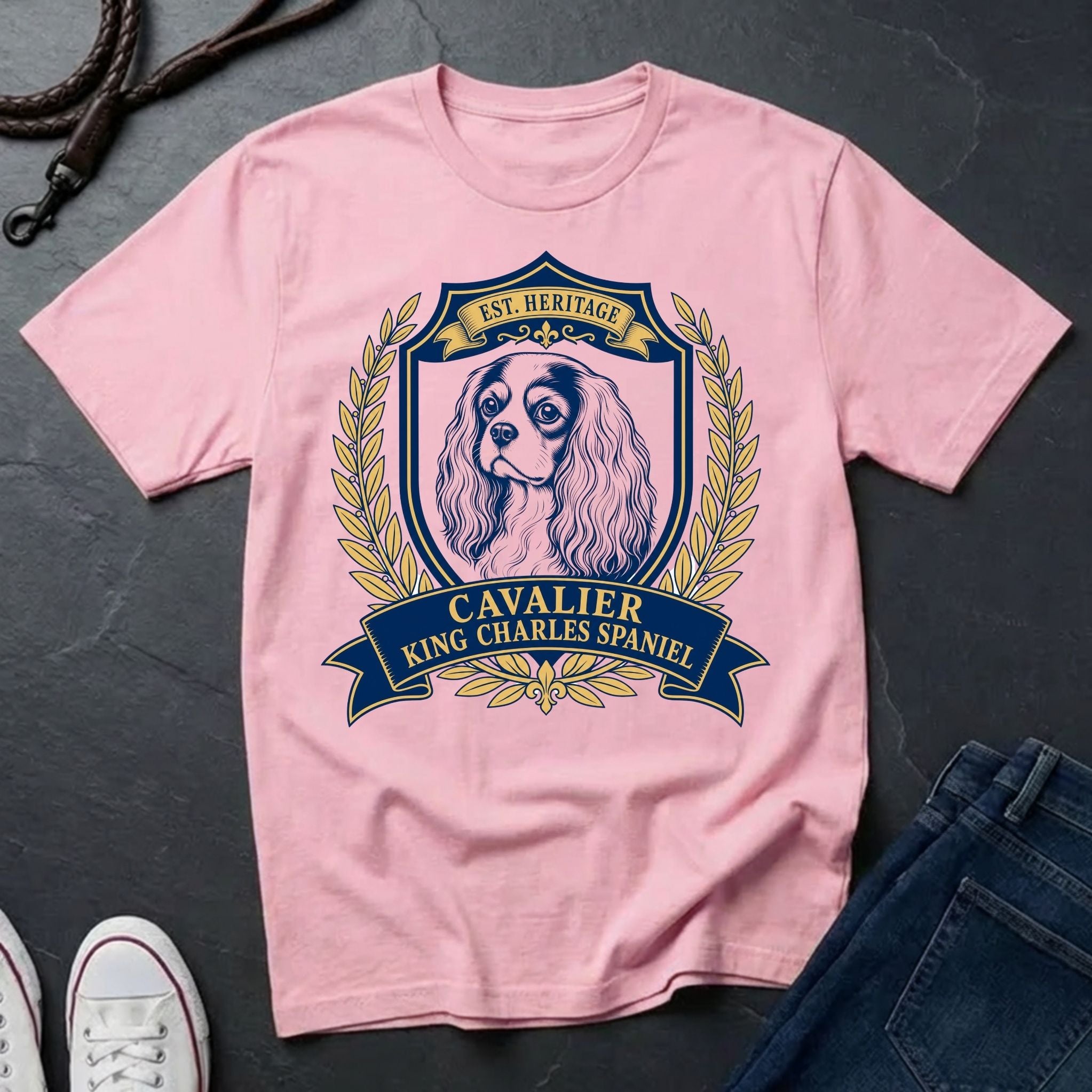 Cavalier King Charles Spaniel Heritage Badge T-Shirt | Vintage Crest Dog Breed Tee | Comfort Colors 1717