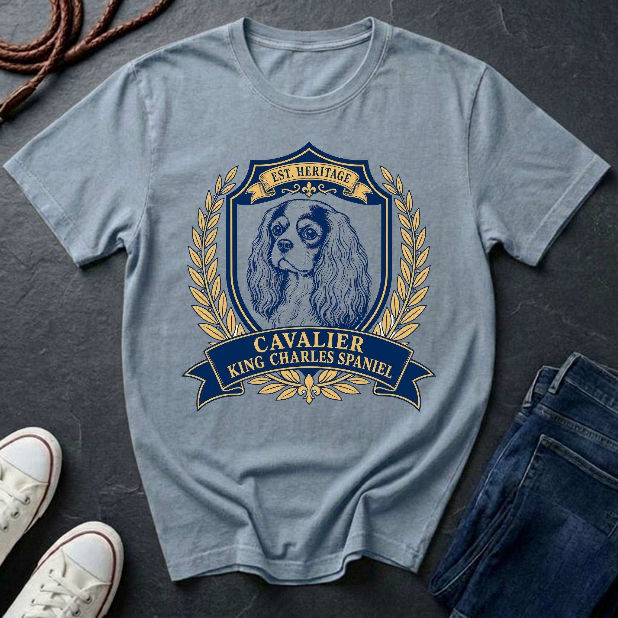 Cavalier King Charles Spaniel Heritage Badge T-Shirt | Vintage Crest Dog Breed Tee | Comfort Colors 1717