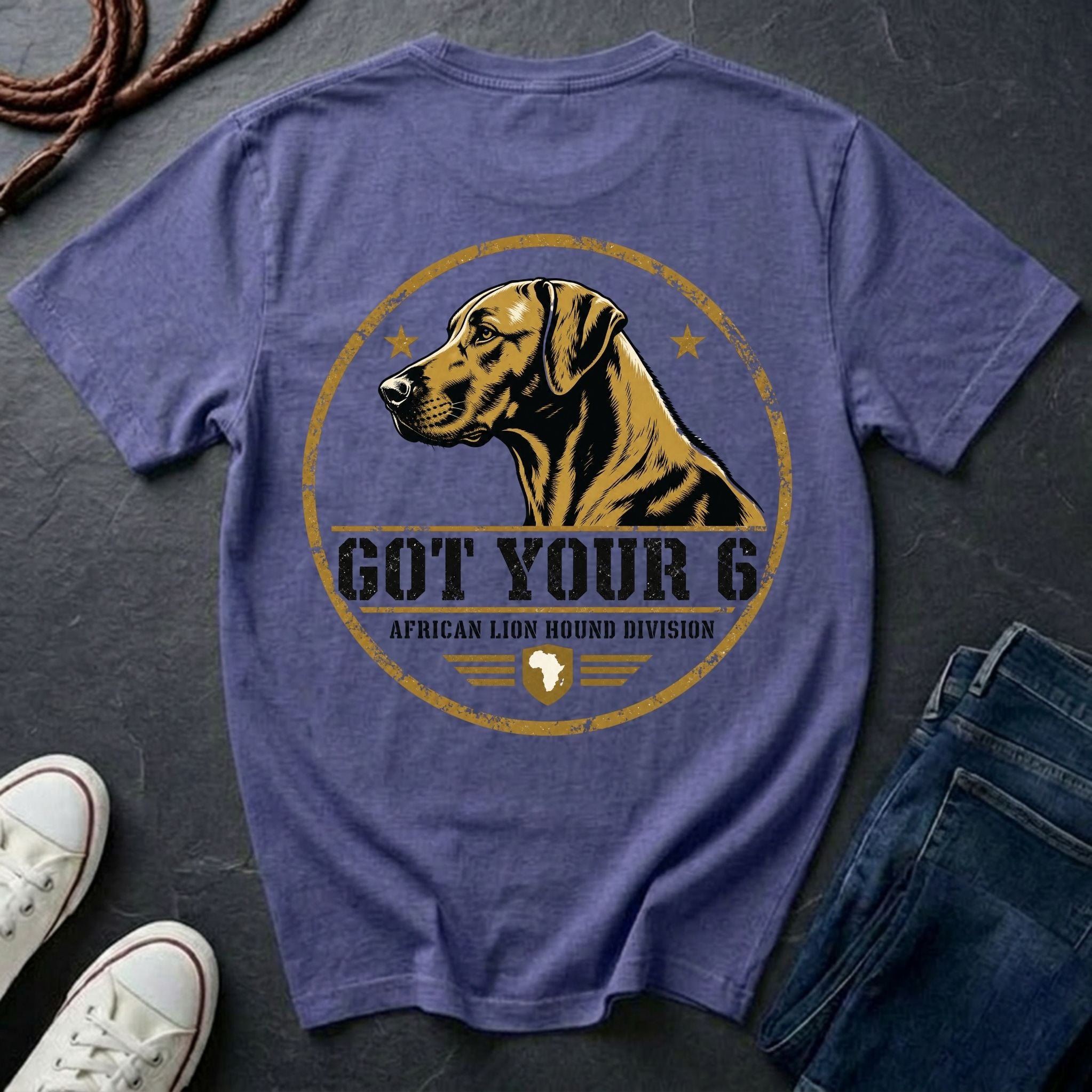 Rhodesian Ridgeback "Got Your 6" T-Shirt | African Lion Hound Division | Funny Dog Breed Tee | Comfort Colors 1717