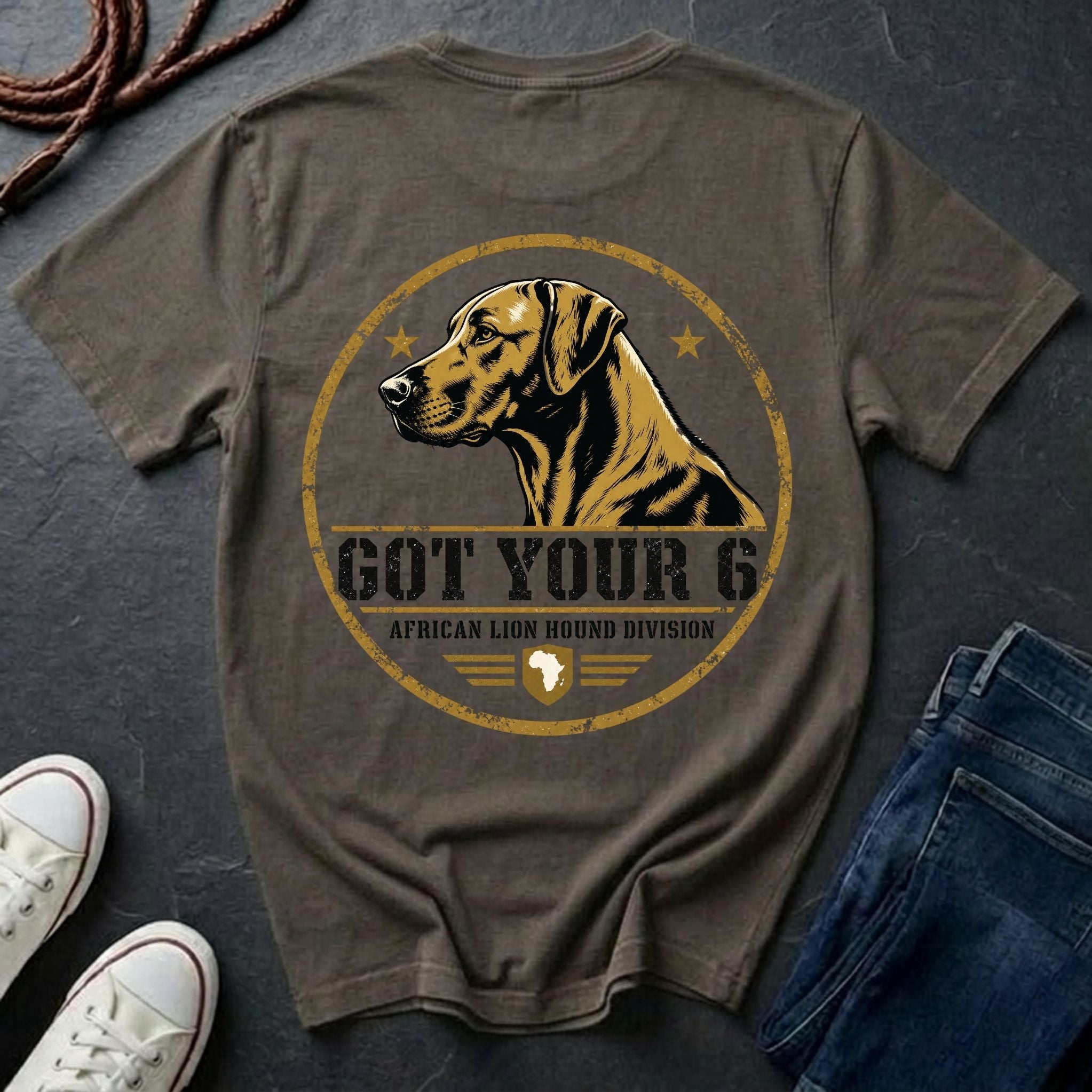 Rhodesian Ridgeback "Got Your 6" T-Shirt | African Lion Hound Division | Funny Dog Breed Tee | Comfort Colors 1717