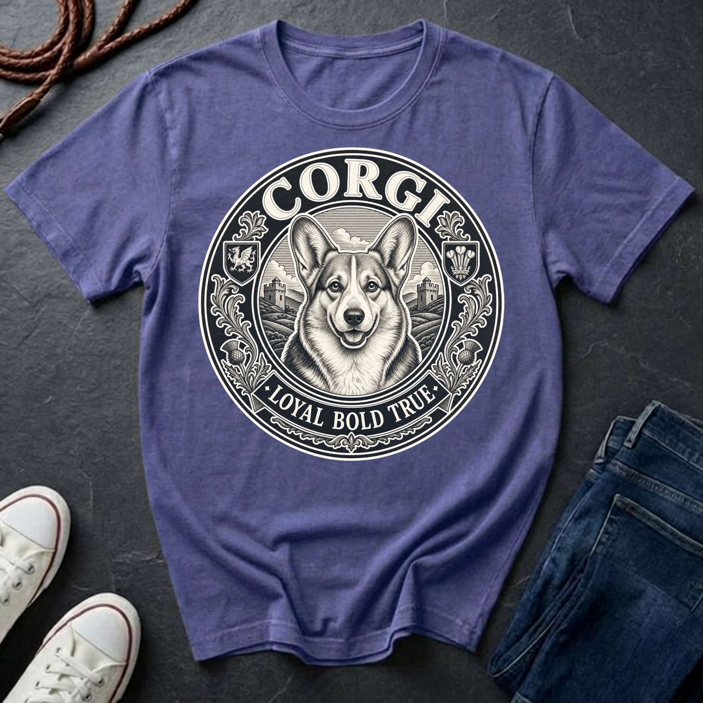 Corgi Heritage Badge Shirt — Loyal Bold True Dog Breed Tee — Comfort Colors 1717