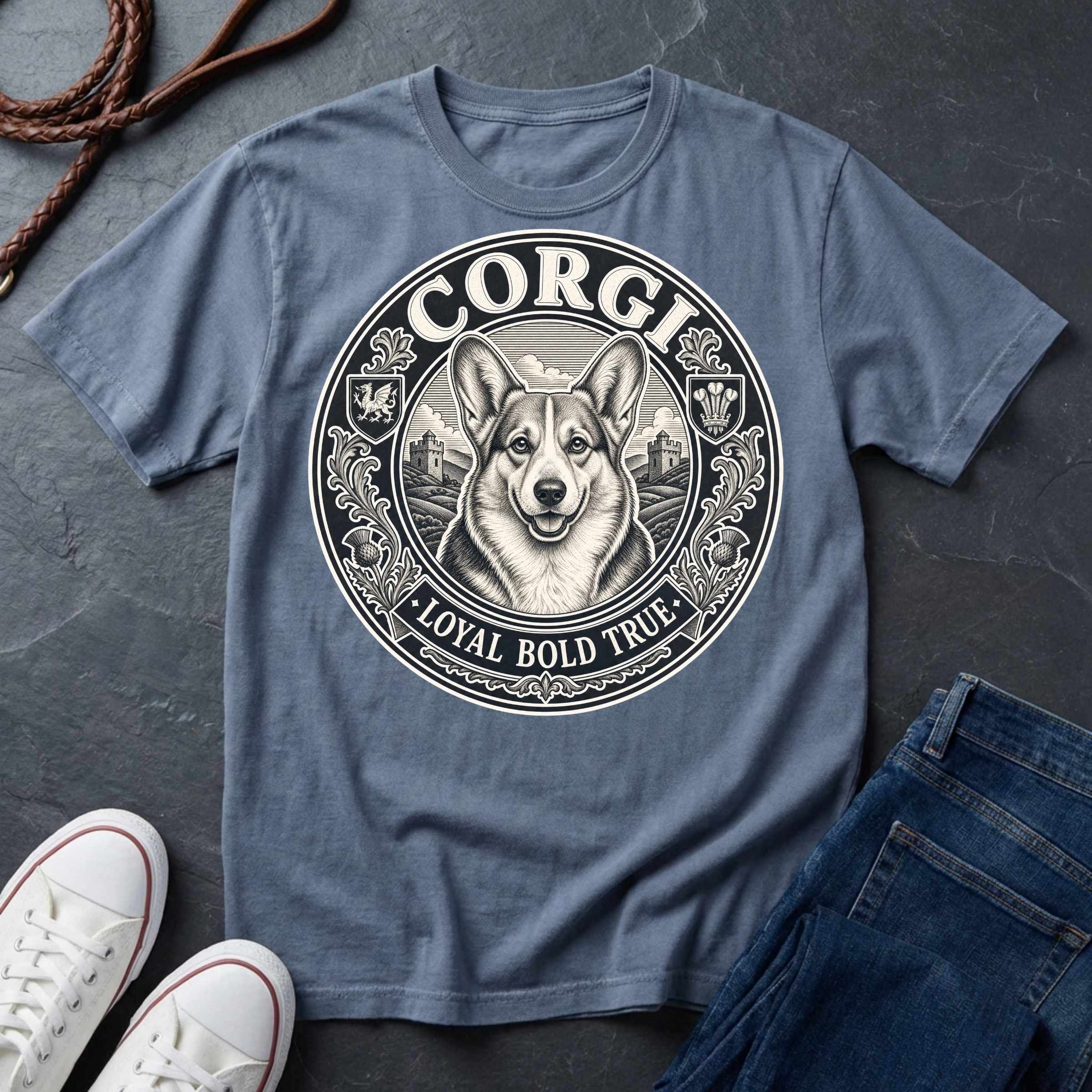 Corgi Heritage Badge Shirt — Loyal Bold True Dog Breed Tee — Comfort Colors 1717
