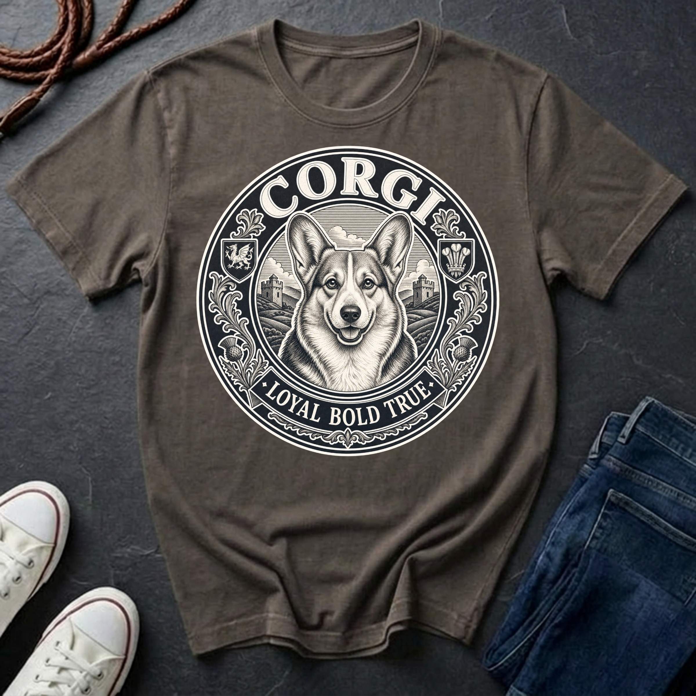 Corgi Heritage Badge Shirt — Loyal Bold True Dog Breed Tee — Comfort Colors 1717