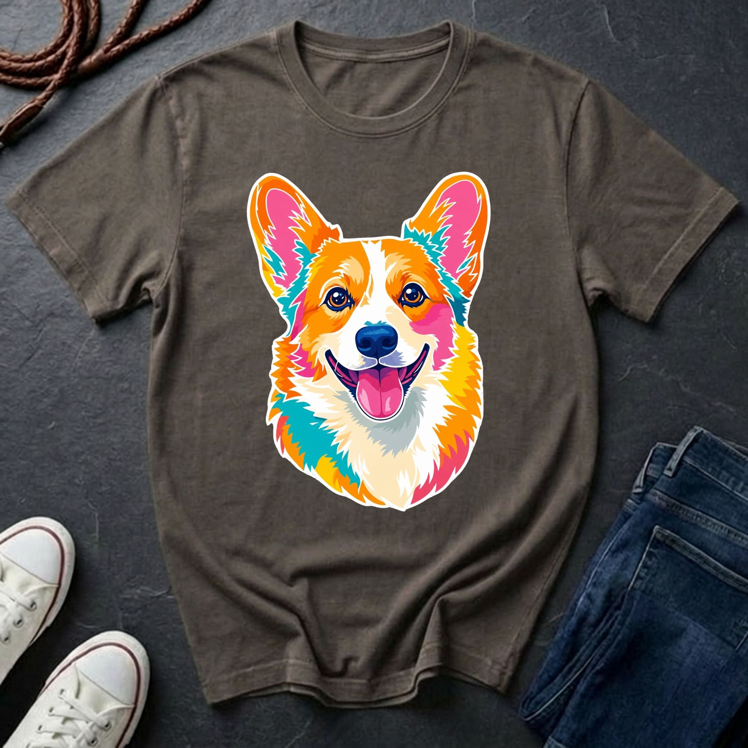 Corgi Graphic Pop Art Shirt — Bold Colorful Dog Portrait Tee — Comfort Colors 1717
