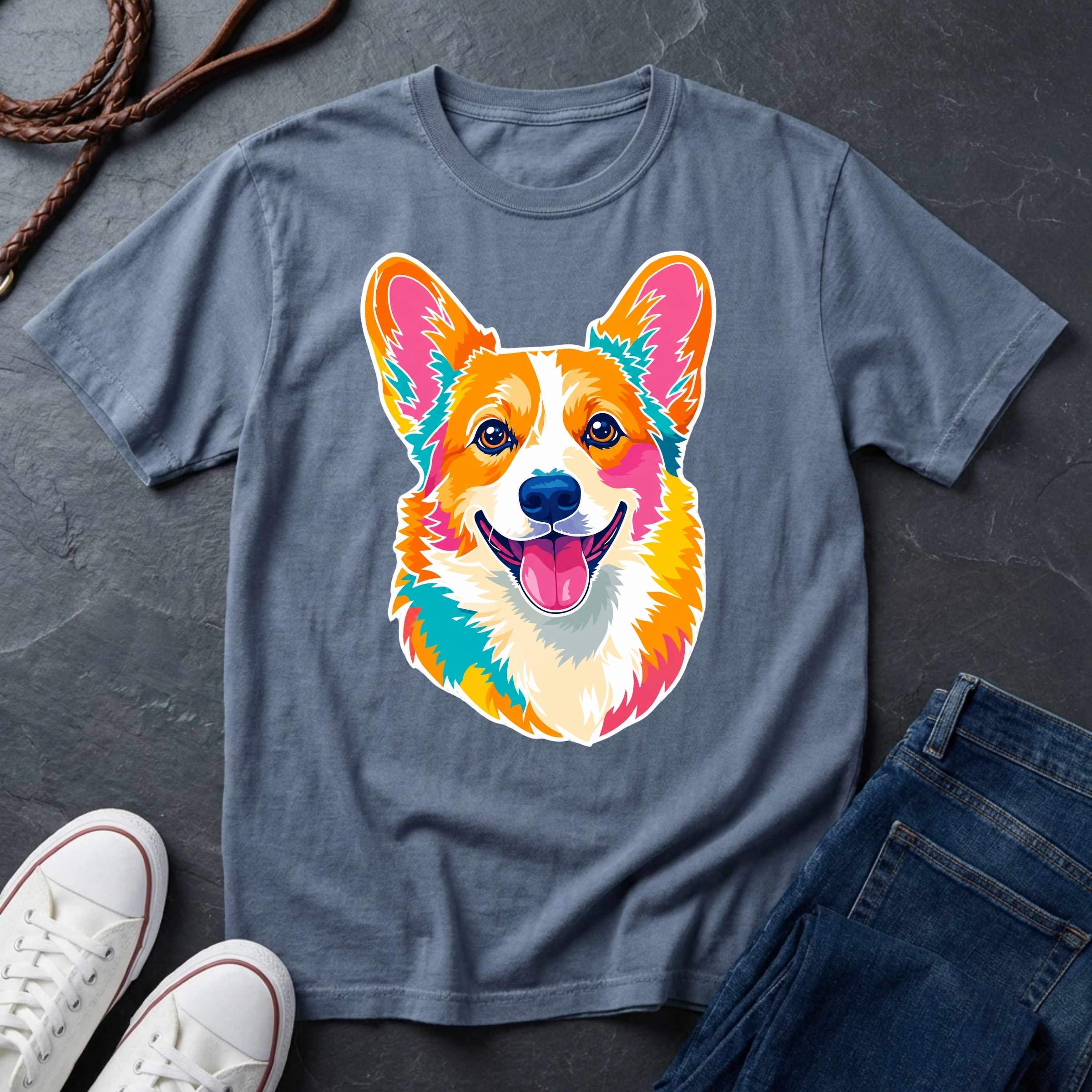 Corgi Graphic Pop Art Shirt — Bold Colorful Dog Portrait Tee — Comfort Colors 1717